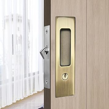 6.3 Privacy Pocket Door Lock Hardware with Key Double Barn Door Lock Furniture Hardware Sliding Door Mortise Lock,Bronze