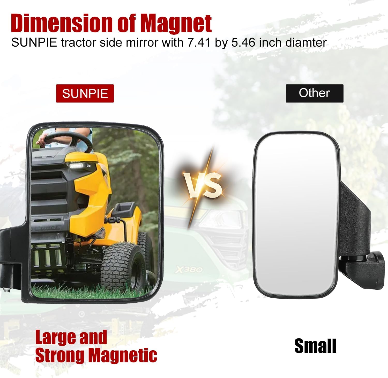 SUNPIE Mirror Side View with Magnetic Large Tractors Mirrors Compatible with John Degree, Kubota, Mahindra, Lawn Mover Universal 2 Packs Side View Mirrors Rearview