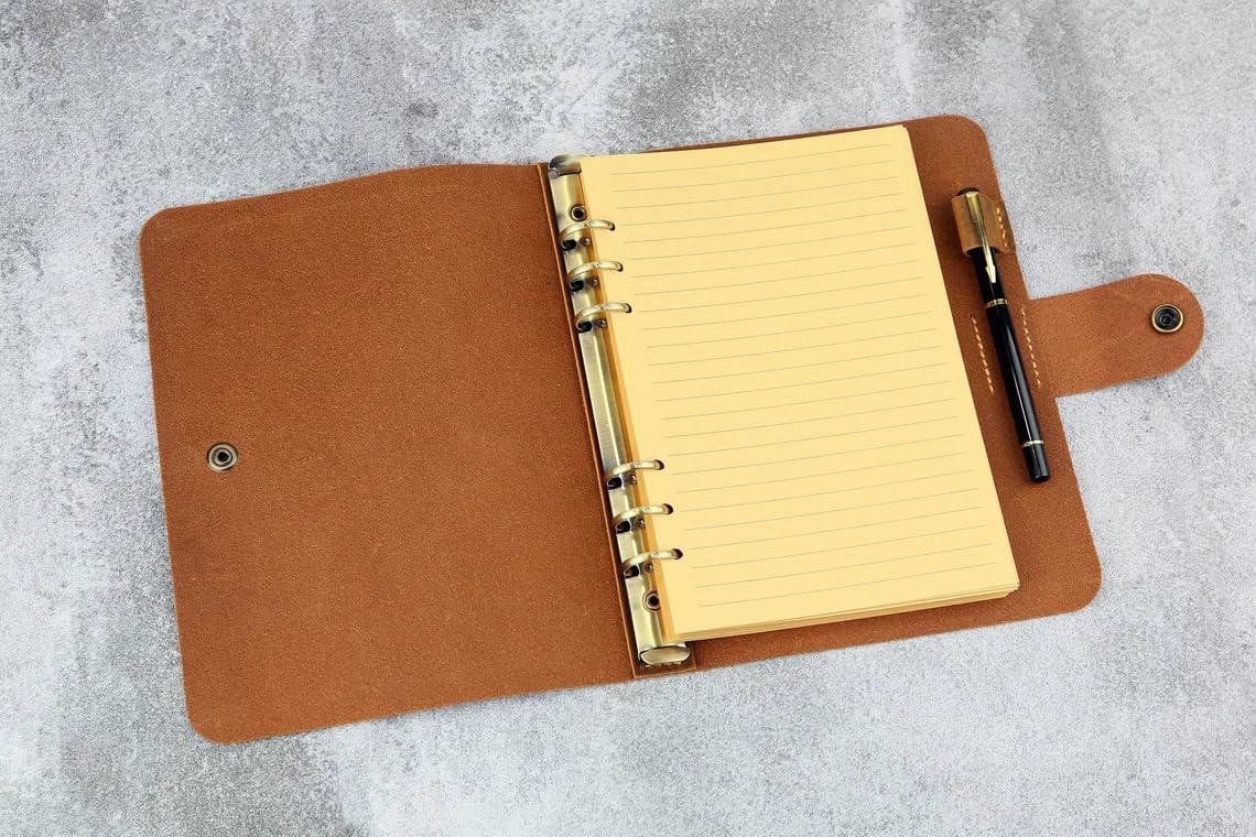 Personalized Simple A5 leather ring binder notebook cover/distressed leather refillable refill journal diary - NBA505S