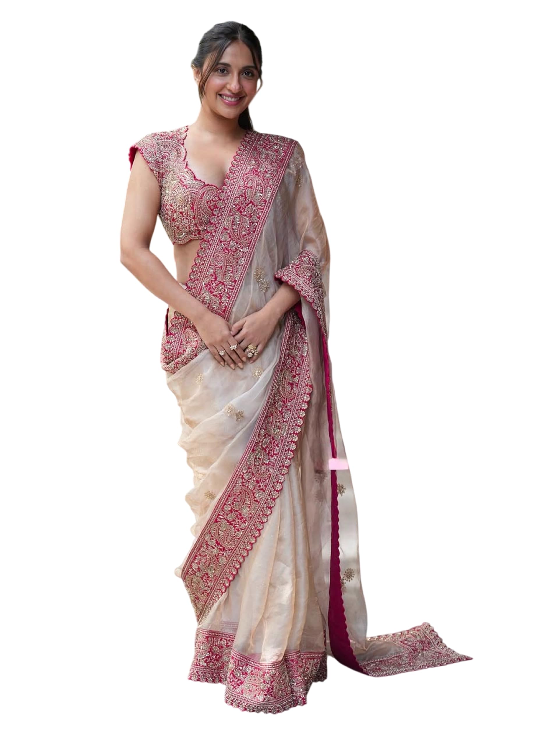 Designer Organza Silk Saree for Women | Elegant Sequins & Thread Work Saree with Unstitched Blouse | Wedding Saree Collection-image-16