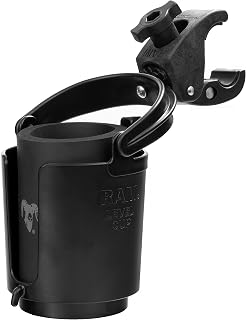 RAM MOUNTS Tough-Claw Cup Holder with B Size 1" Ball, Self-Leveling | Holds drinks up to 16 oz, clamps to handlebars and rails, compatible with RAM Mounts systems