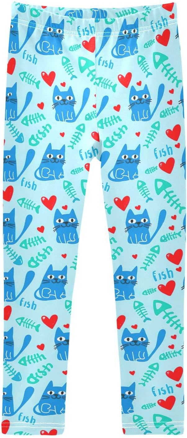 Girls Activewear Leggings Cartoon Blue Cat