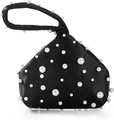 BABEYOND Womens Pearled Satin Evening Bag Glam Triangle Clutch Purse
