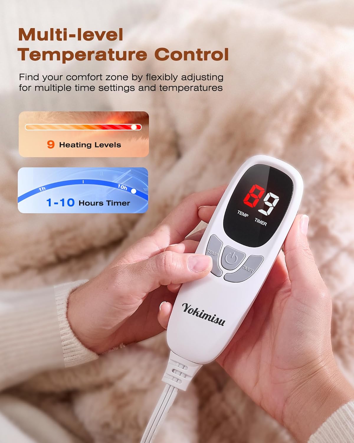 Electric Blanket King Size 90"x100", Dual Zone Heated Blanket with 9 Heat Levels & 1-10H Timer, Faux Fur & Flannel, Soft Cozy Gift for Women/Men, for Couch, Bed & Office, ETL Certified (Dyed Brown) - Image 2