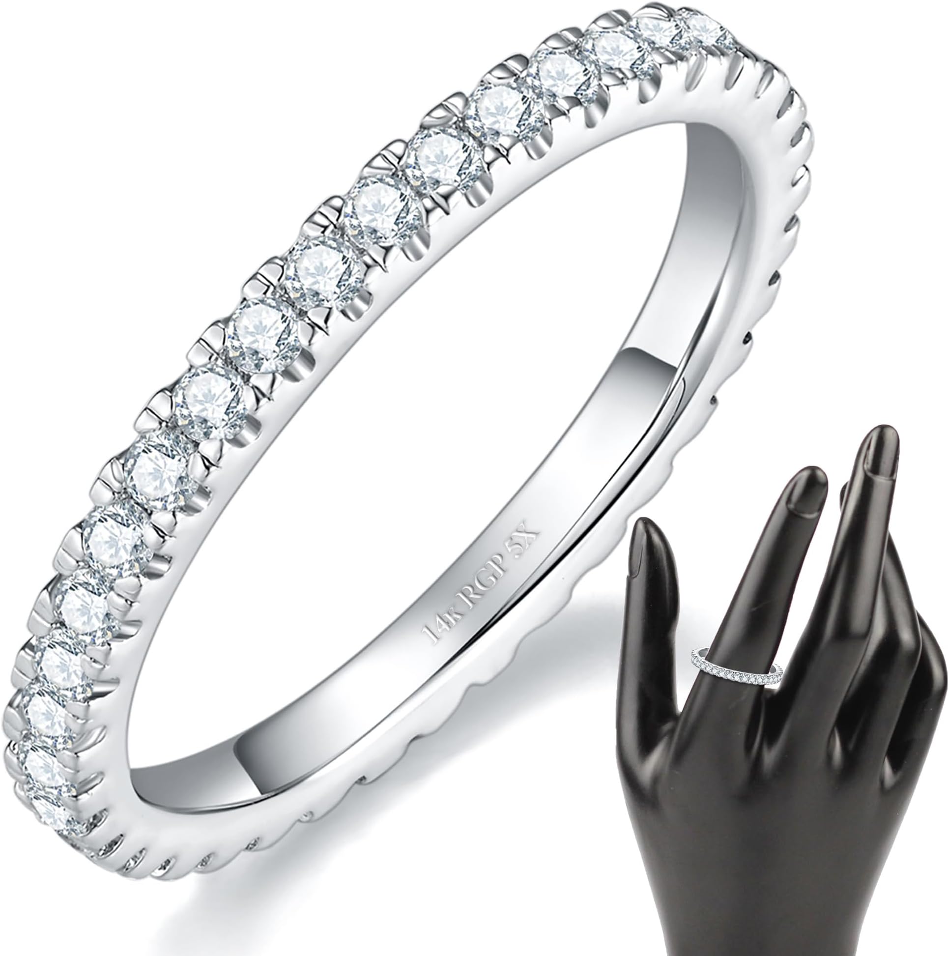 14K Gold Plated- Cubic Zirconia Simulated Diamond Stackable Eternity Bands/Silver, Gold Rings for Women- 1.5mm, 2mm Stacking Rings for Oura Gen 4/Oura Gen 3, Size 4-12