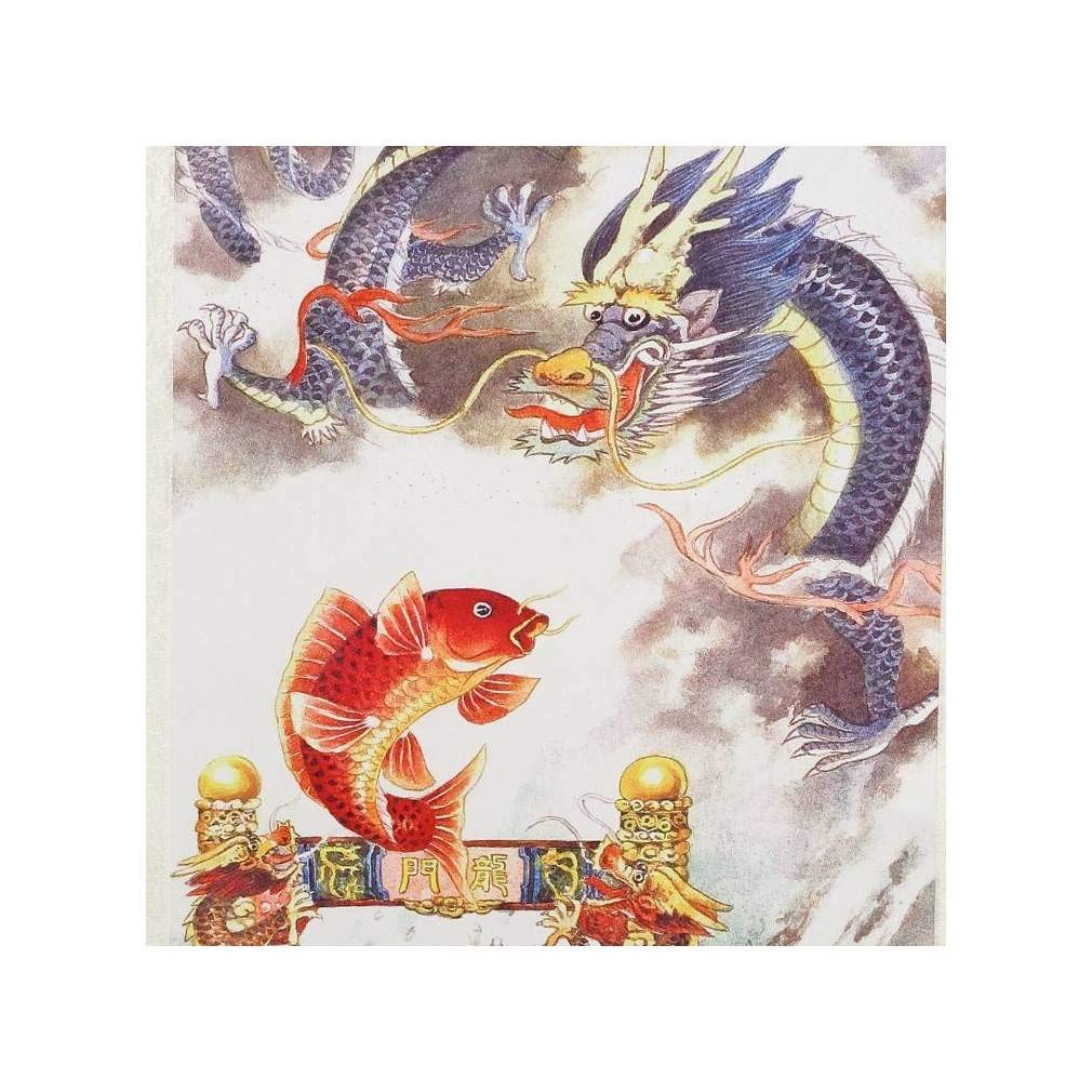 lachineuse - Kakemono drzwi smoka skaczące karpia – ozdoba na ścianę – japońska dekoracja do zawieszenia – 120 x 38 cm – symbol sukcesu – japoński obraz – kolor szary – pomysł na prezent Japonia