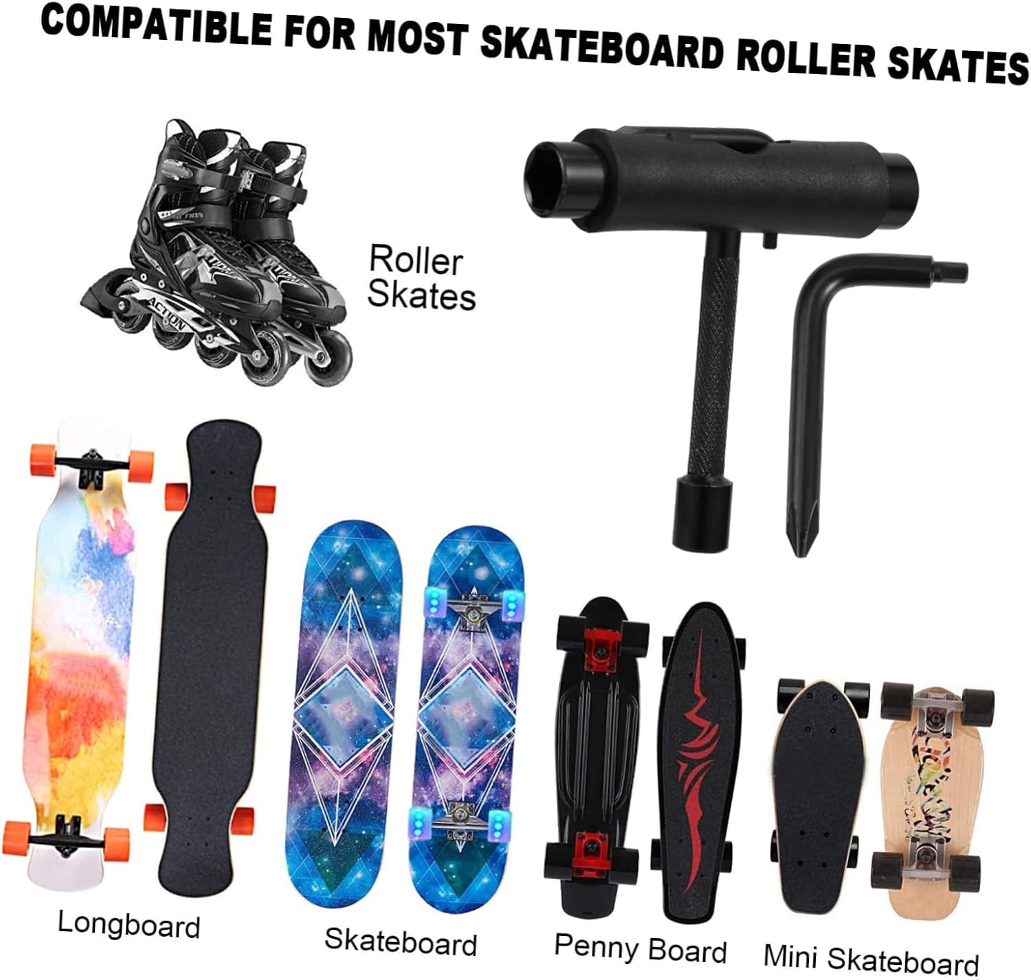Toddmomy Skateboard T Tool Wrench Skateboard Accessories for Standard and Long Boards Durable and Compact Design