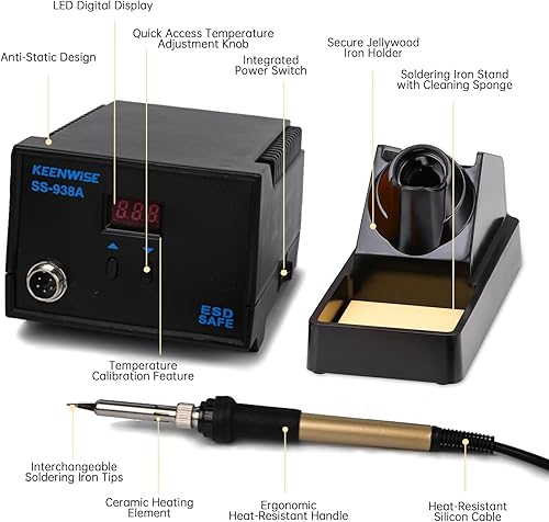 Miniatura 7 de Keenwise Kit de estación de soldador, estación de soldadura de calor rápido de 60 W con control inteligente de temperatura, pantalla digital, caja