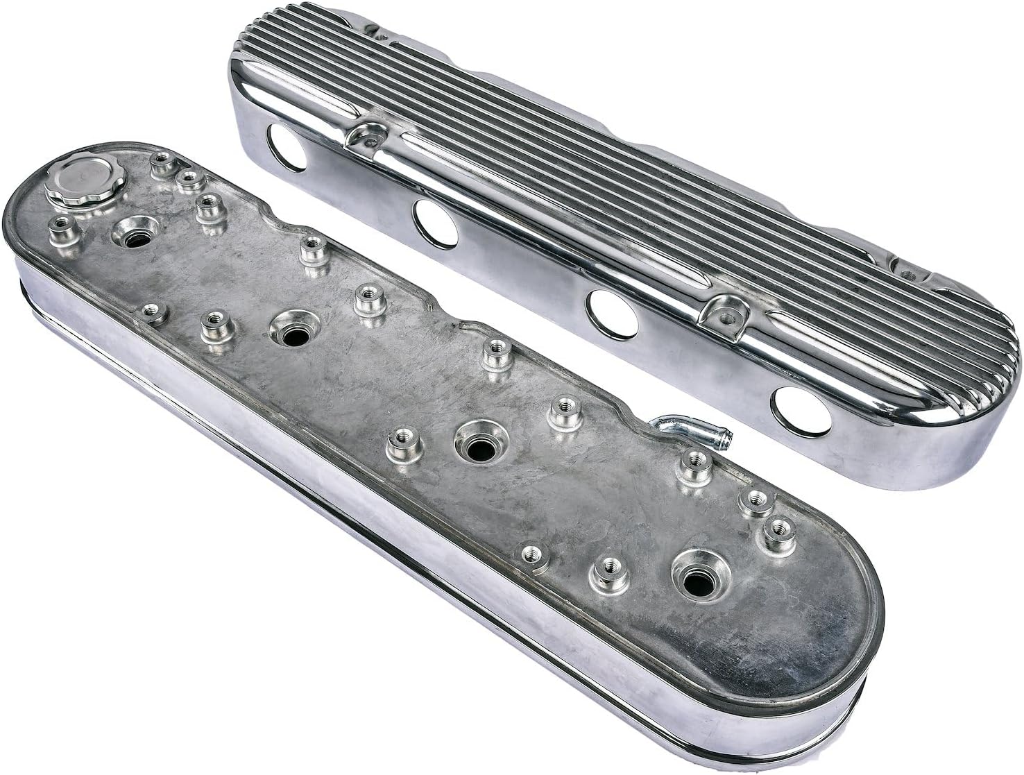 JEGS 501075 Polished Finned Aluminum Valve Covers for GM LS Engine-Hidden Coils