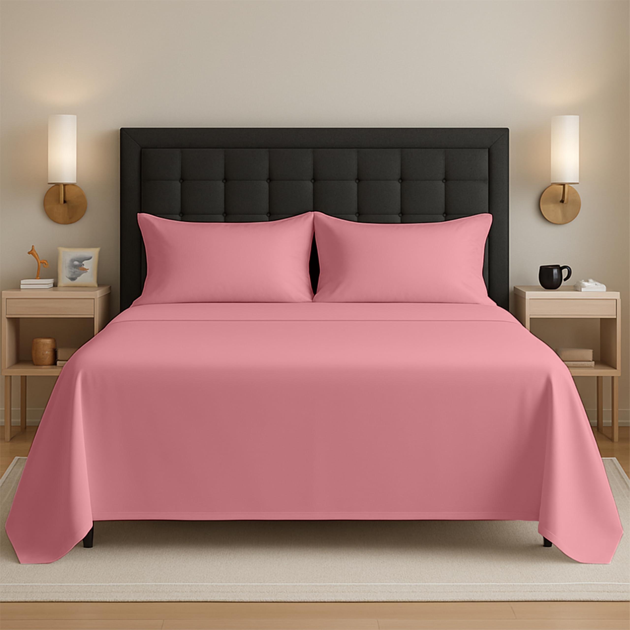 Egypto Easy Care Luxury Bedding Flat Sheets Double – Breathable & Hypoallergic Flat Sheets – Shrinkage & Fade Resistant Flat Bed Sheet Baby Pink — image 1