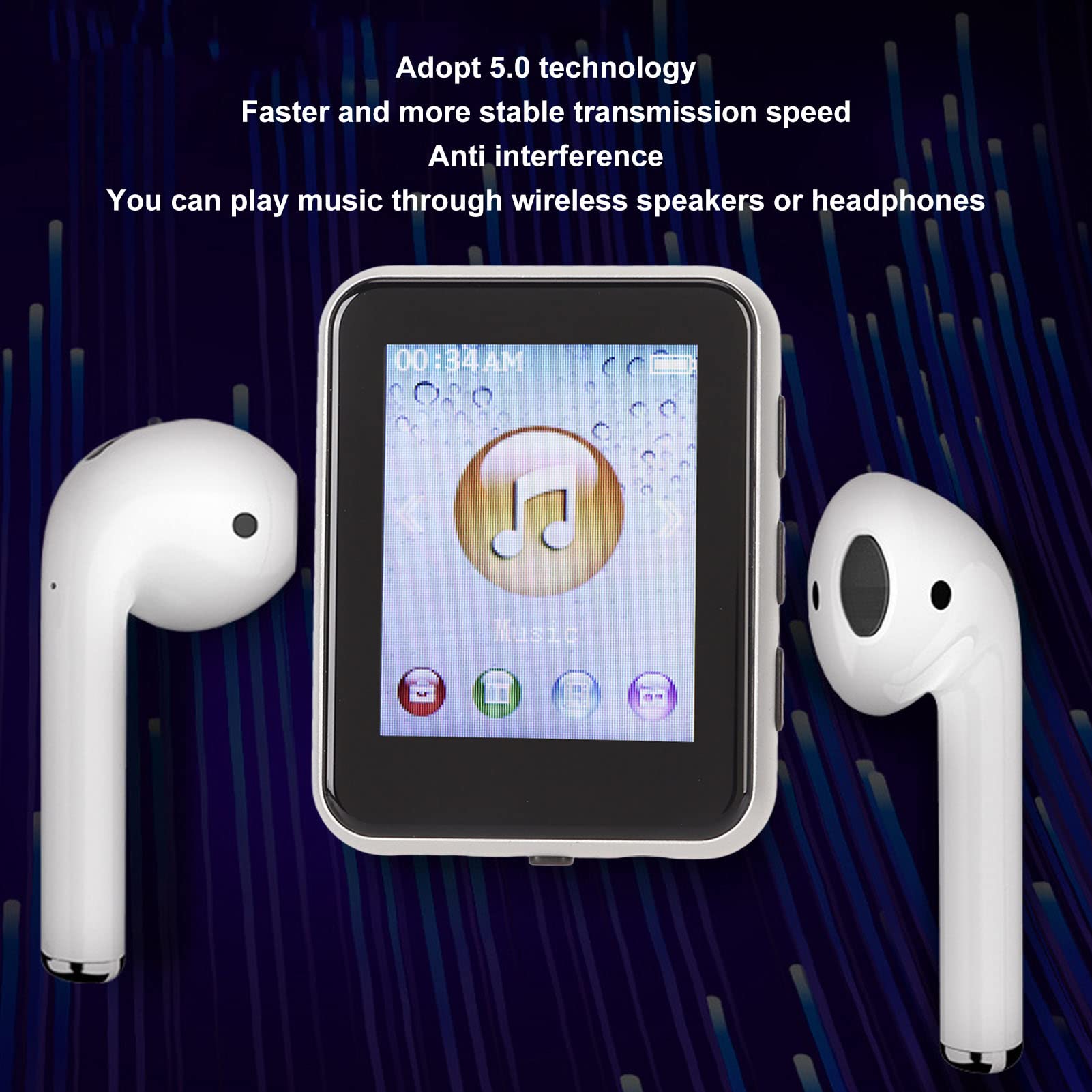 8G MP3 Player with Bluetooth, 1.8 Inch Mp3 Player with Pedometer and Speaker, Portable HiFi Digital Music Player with FM Radio,Recorder, Ebook (Silver)