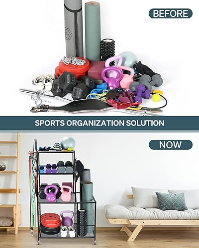 Miniatura 5 de Estante de pesas para gimnasio en casa, estante de almacenamiento para esterilla de yoga, estante de almacenamiento para mancuernas y pesas rusas,