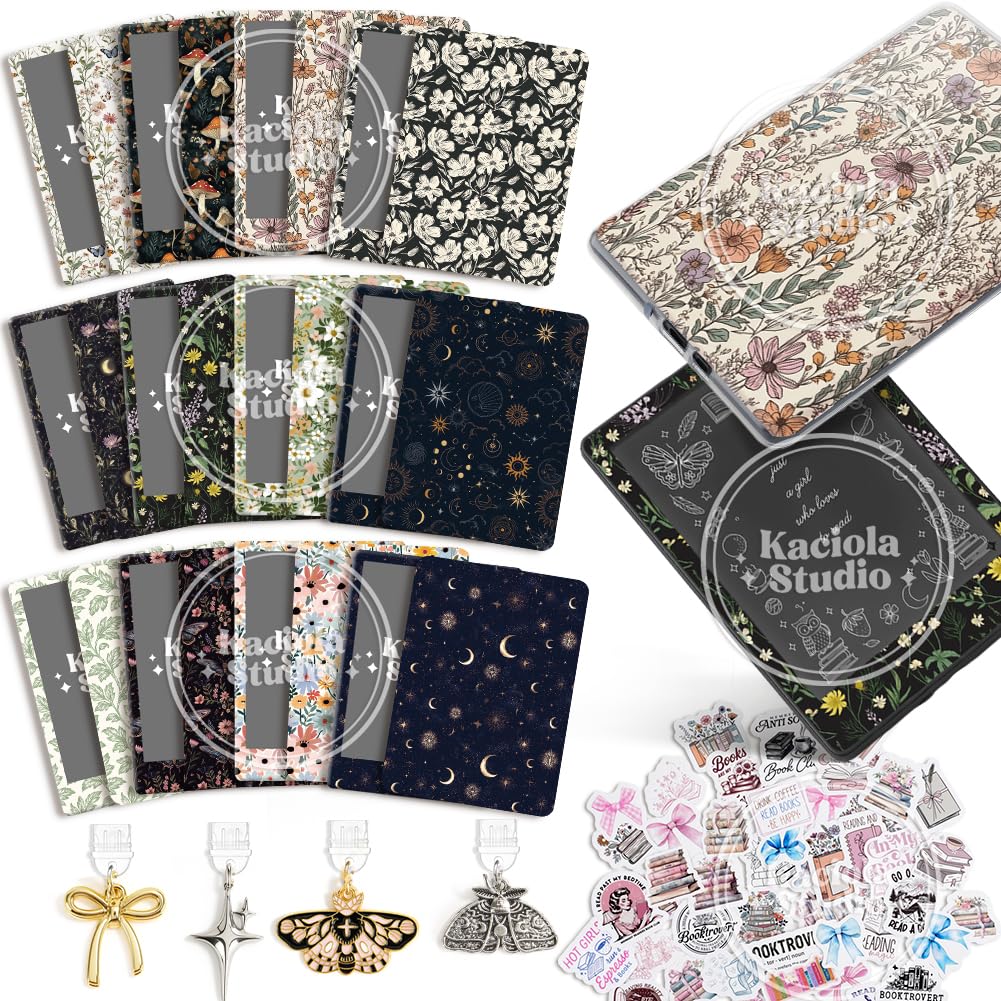 KACIOLA STUDIO 24PCS Vintage Floral Skin for E-Reader, and 4PCS Type C Charms for E-Reader with Scrapbook Stickers, 6.9"x4.8" Skin Front and Back Decal Inserts for Paper White 11th (Vintage Floral)