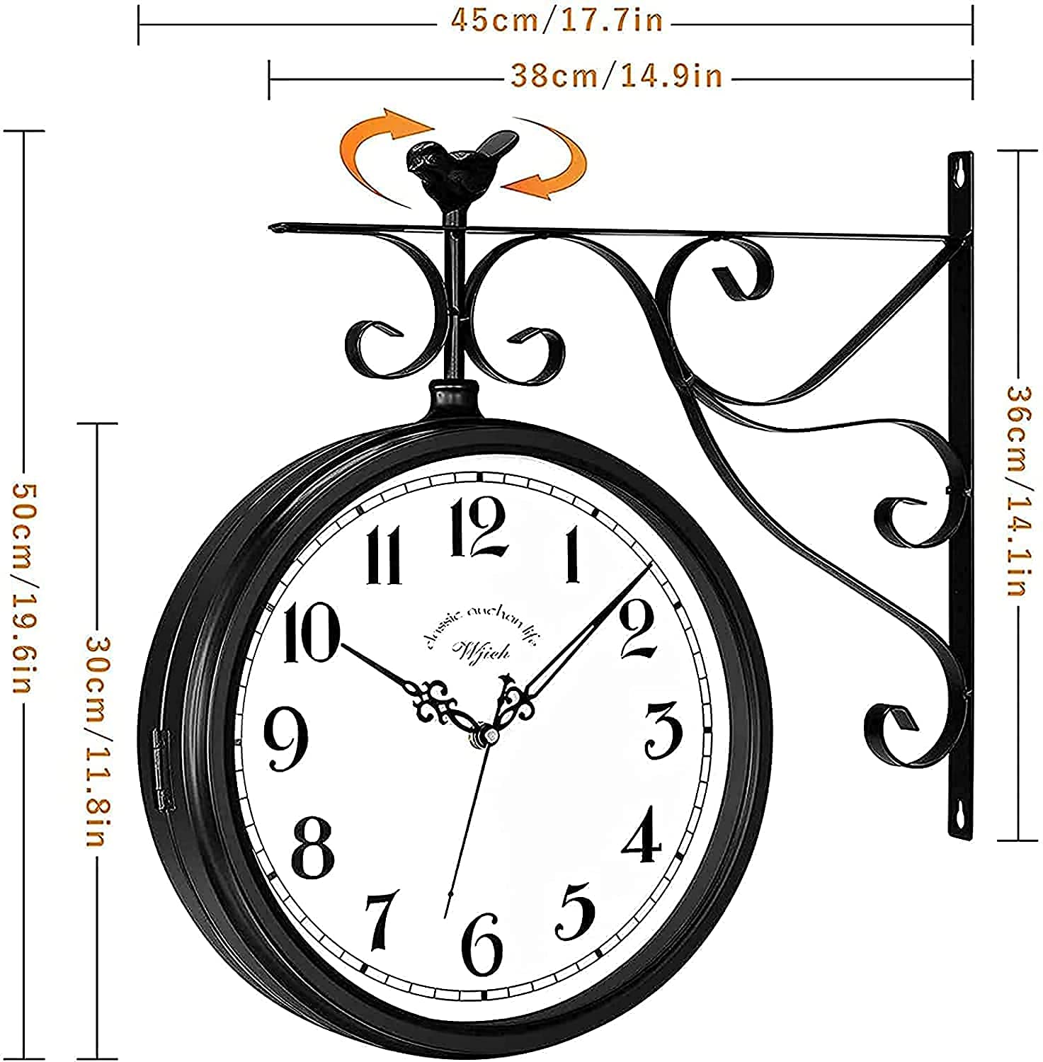 Reloj impermeable para exteriores, aspecto de termómetro antiguo, reloj colgante de doble cara para patio, garaje, estación de tren, uso en interiores y exteriores