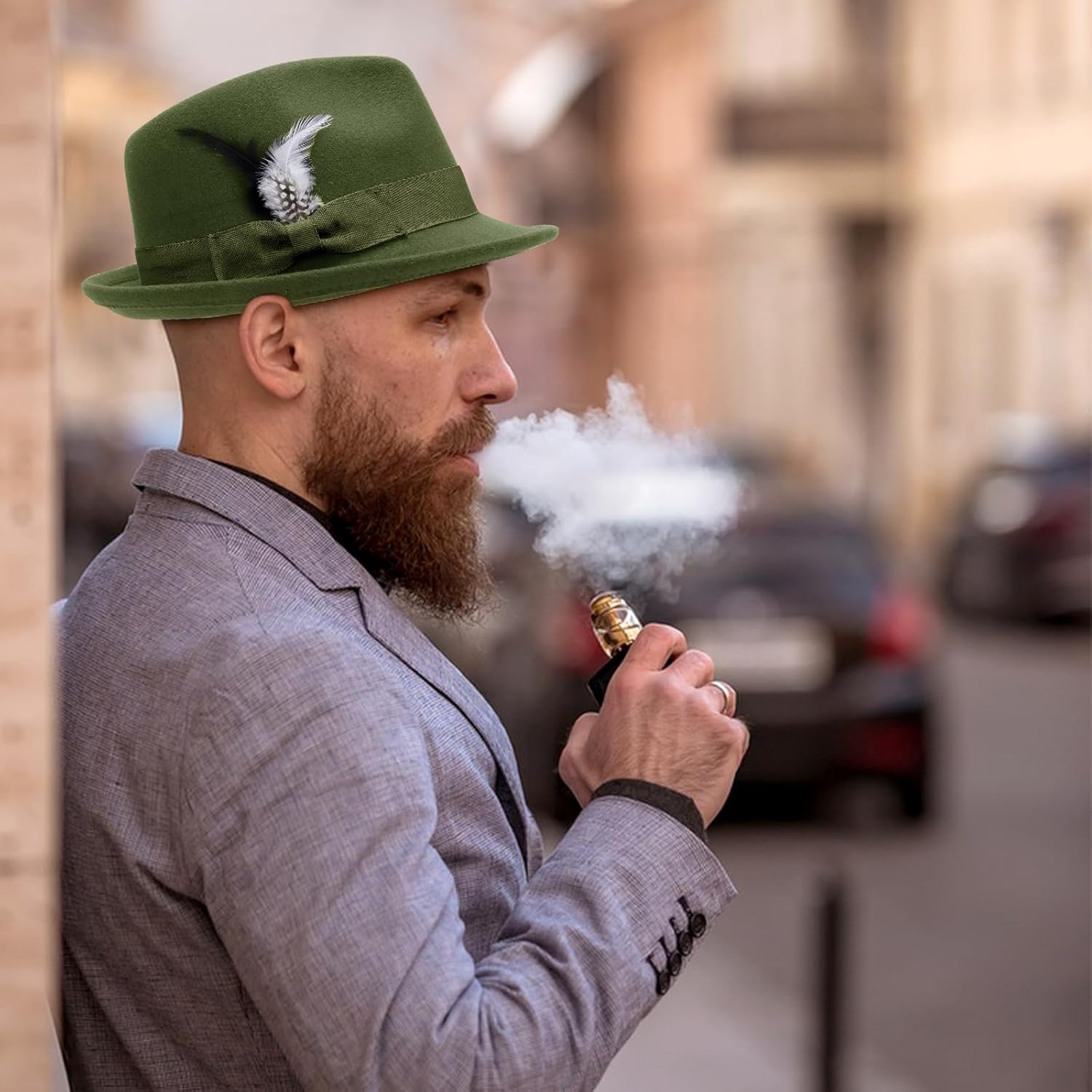 Ultrafun Fedora Hats for Men Women Classic Short Brim Felt Manhatta Fedora Hat with Feathers Band - Image 7