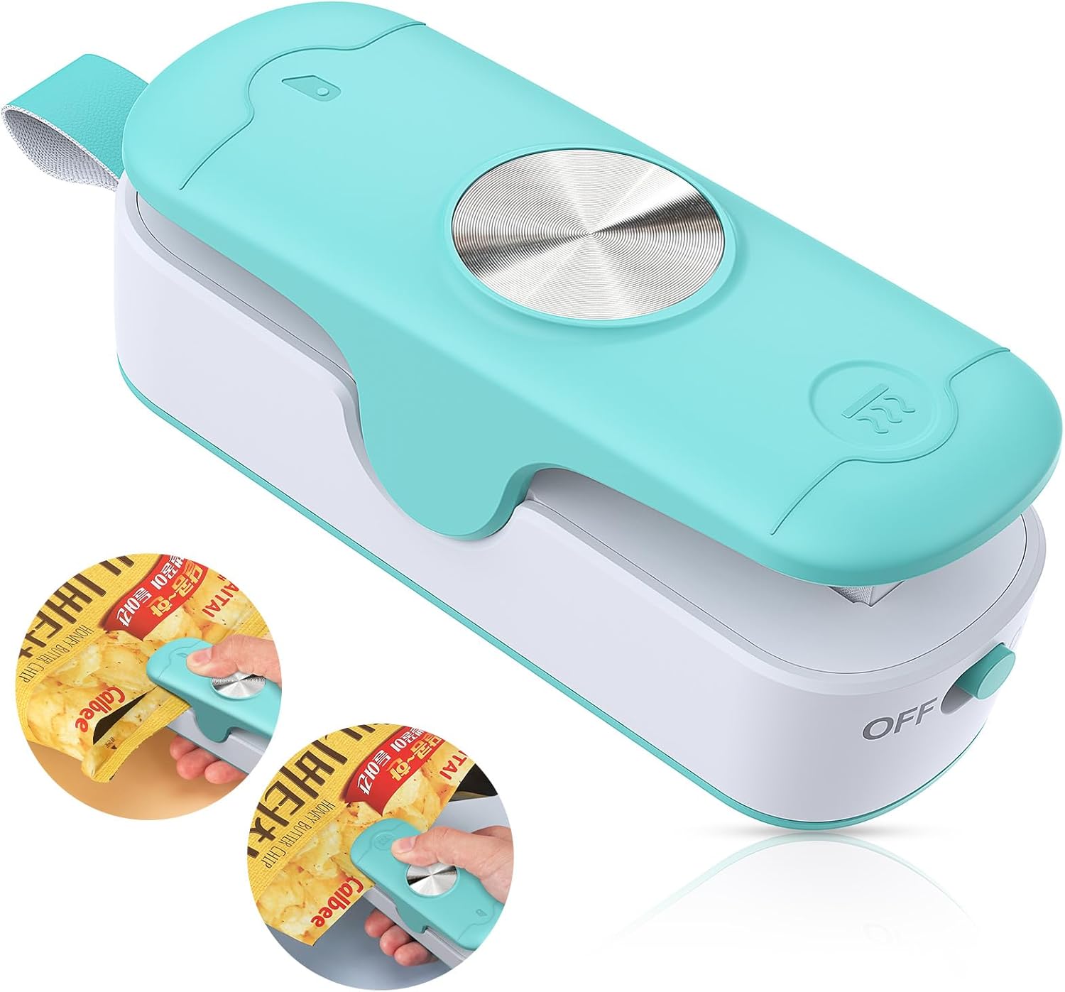 Bag Sealer, Mini Bag Sealer 2 in 1 Heat Sealer with Cutter, Portable Handheld Chip Bag Sealer Bag Resealer Sealing Machine Kitchen Gadget Food Storage, Green/White (Batteries Included)