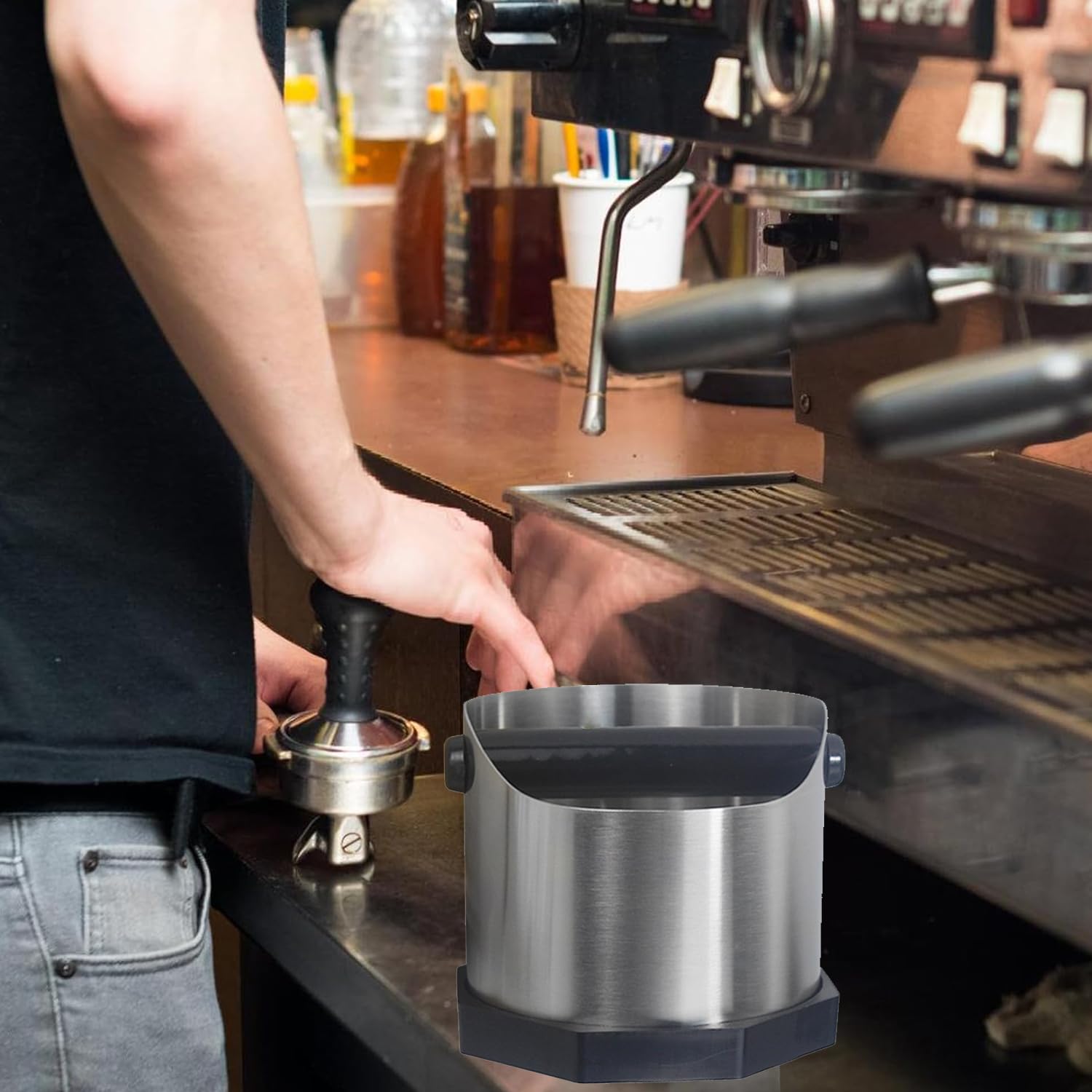 Scatola Fondi Caffè, Caffè Fondi Caffe Knock Box, Contenitore Per Fondi Caffè Inox, Knock Box Caffè Argent, Inox, Palo Principale Staccabile, Adatto per Caffè, Ristoranti Occidentali, Bar, Cucine