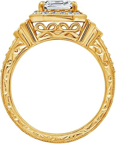 Miniatura 4 de Conjunto de dos anillos de corte Asscher con forma de corazón con cristales Swarovski Zirconia enchapados en oro o plata (4.5 cttw)