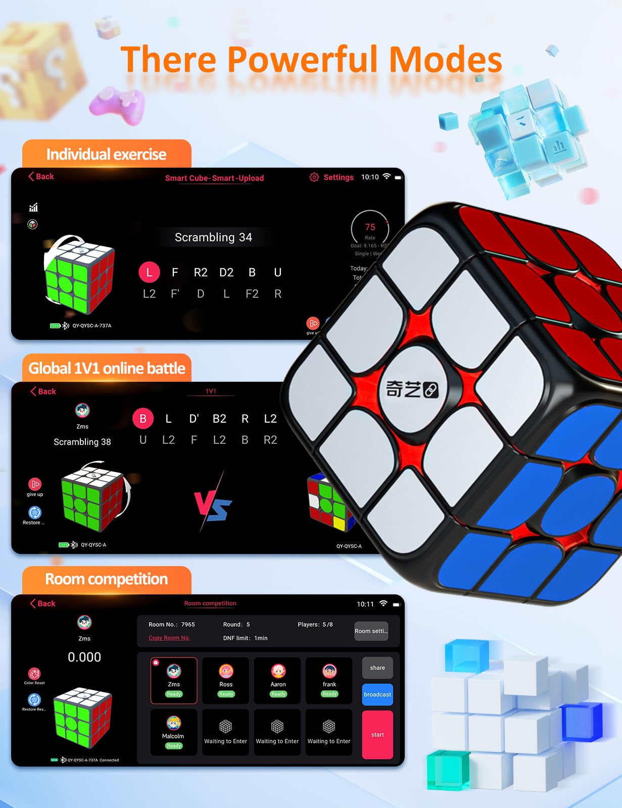 ROXENDA Smart Cube - Edizione Artistica, Cubo 3x3 Magnetico, Connessione Bluetooth, Stickerless, Sistema Magnetico Regolabile, Compatibile con App Tracciamento e Cronometro Smart Player