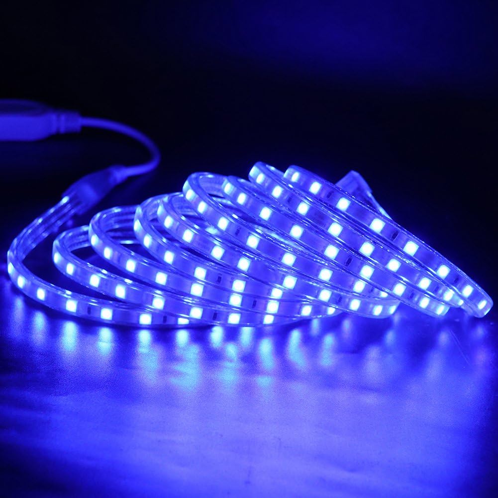 LED Light Strip Kit, AC 110-130V Flexible Waterproof Rope Lights, SMD 5050 60 LEDs/M for Indoor Outdoor Commercial Lighting, Accessories Included (Blue, 26ft/8m)