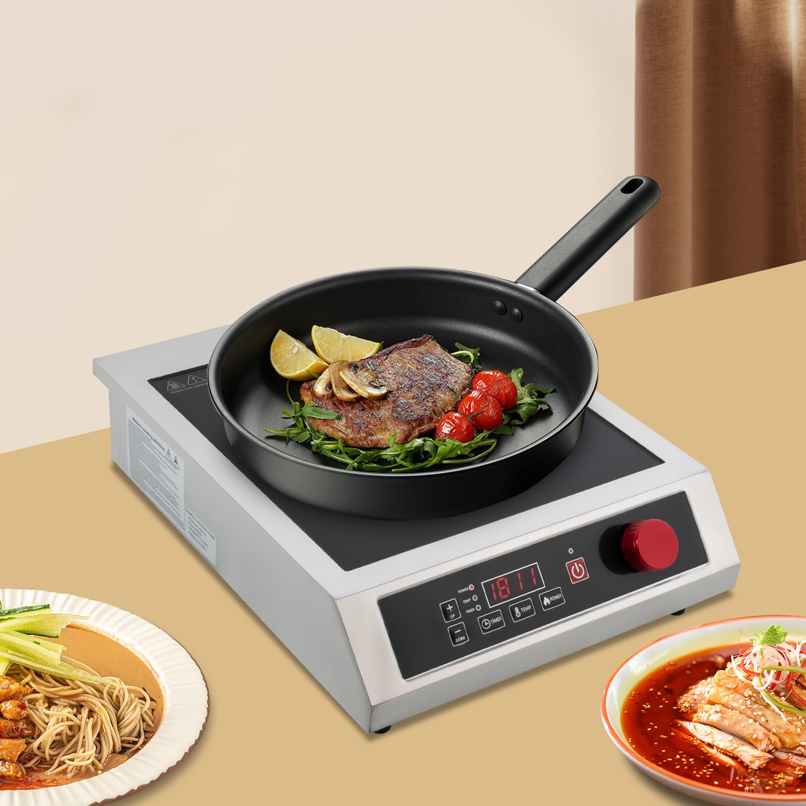 Gewerbliches Induktionskochfeld 3500W 220V mit Digitaler Anzeige, Kommerzielle Induktionskochplatte mit Edelstahlgehäuse und 10 Stufen, Für Gastronomie Restaurant und Haushalt
