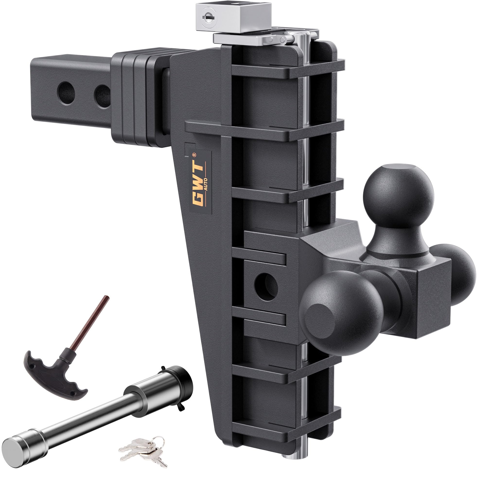 Adjustable Trailer Hitch, Tri-Ball (1-7/8" x 2" x 2-5/16") Drop Hitch, Fits 2-Inch Receiver, 8 Inch Drop Hitch, 17000 LBS GTW-Class 3 Tow Hitch for Heavy Duty Truck, Black, Solid Ball Mount