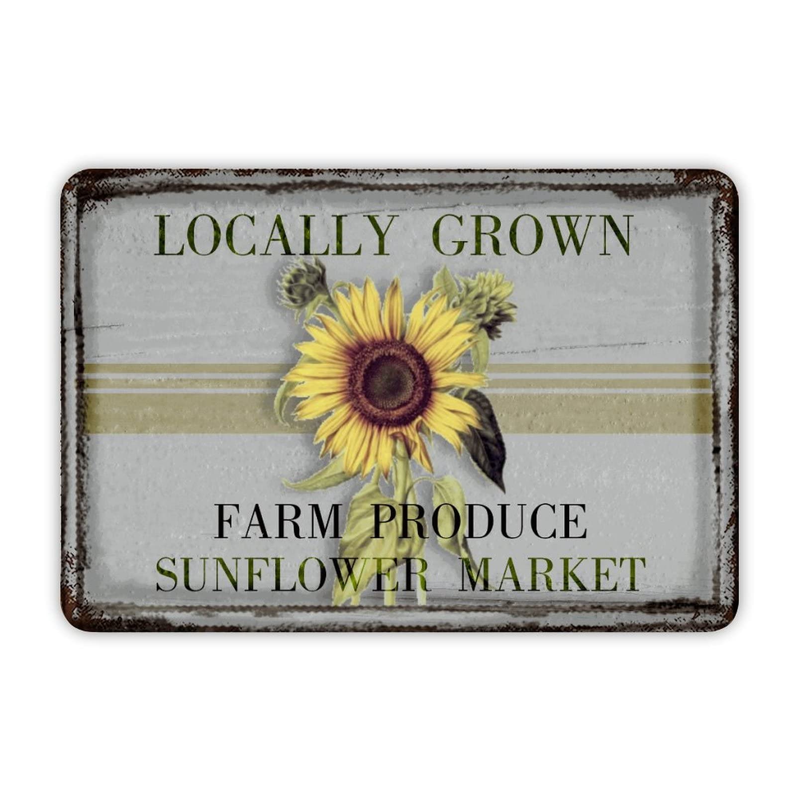 ENEDNATE Locally Grown Farm Produce Retro Sunflower Farm Vintage Metal Tin Sign for Bars Restaurants Cafes Pubs Wall Decor 12x8 inch