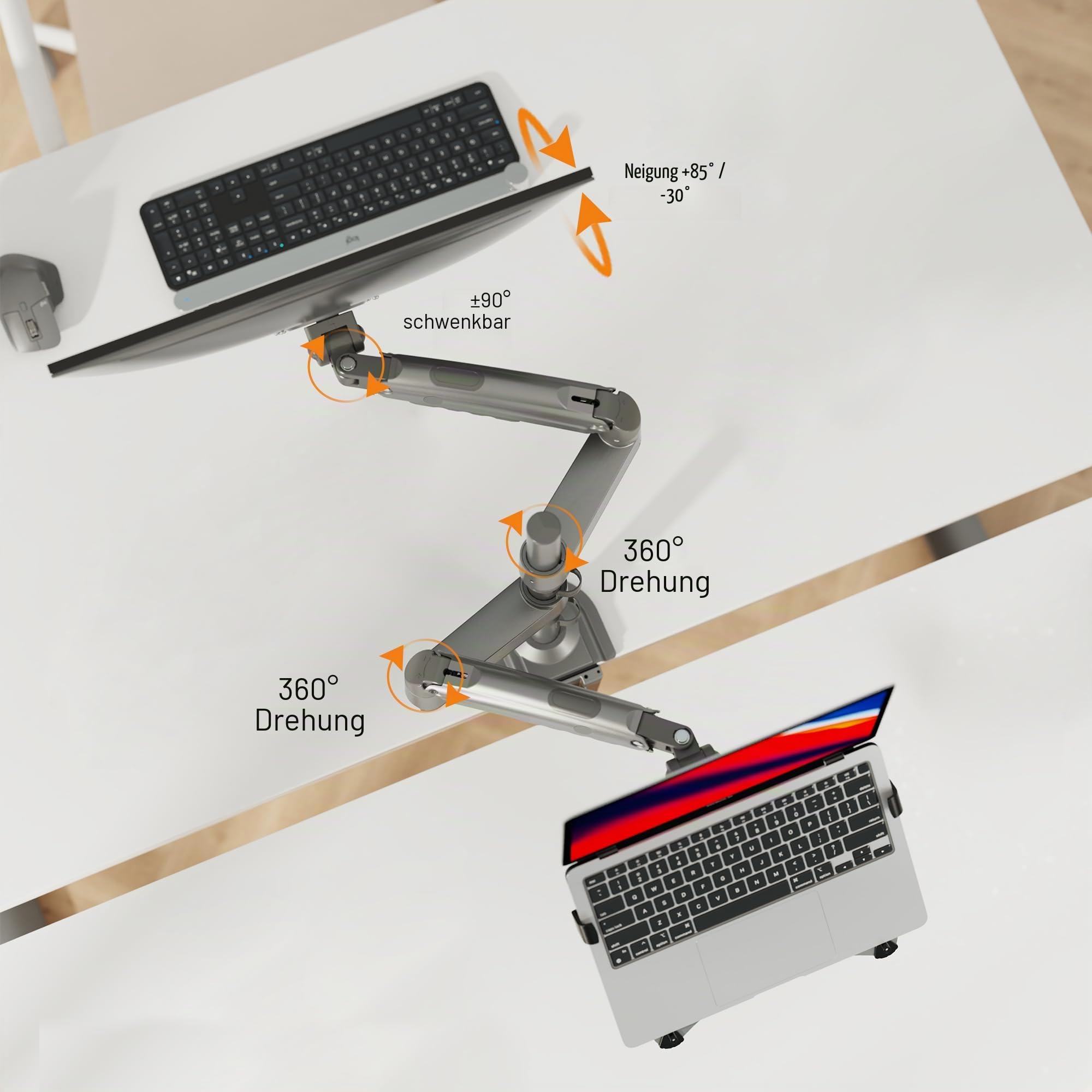 NB North Bayou H180-FP Doppelarm-2-in-1-Kombi, Laptop-Halterung mit Verstellbarer Ablage für 25,4–43,2 cm/10–17 Zoll Notebooks, Arm mit VESA-Platte für 43,2–68,6 cm/17–27 Zoll Monitore mit 9–10 kg