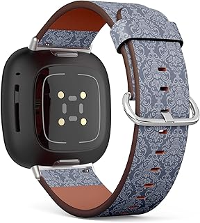 CJBROES Replacement Leather Watch Band, Compatible with Fitbit Versa 3 and Fitbit Sense of Wristband Bracelet Accessory - Damask Design