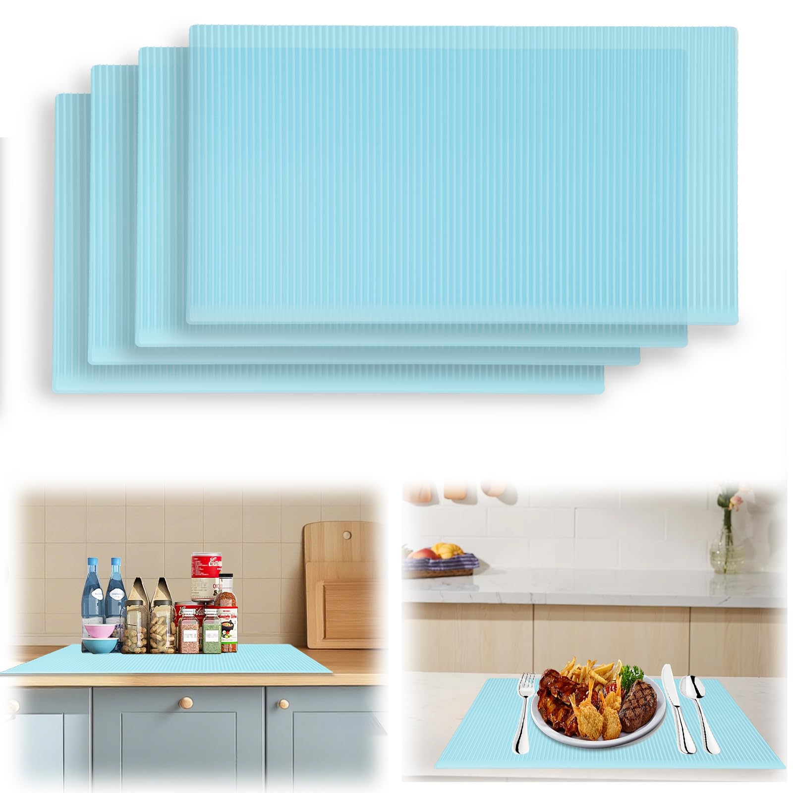 4 StüCk Anti-Gefriermatte FüR EisfäCher, 45*29Cm Anti Eis Matte Gefrierschrank Antifrost Matte KüHlschrank Wasserdichte Und Abwaschbar Konservierungsunterlage KüHlschrank Zuschneidbar (Blau)