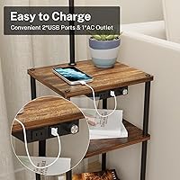 Vista 2 de Lámpara de pie con mesa, mesa auxiliar con puerto de carga USB y tomacorriente, moderna mesita de noche con luz de pie para sala de estar