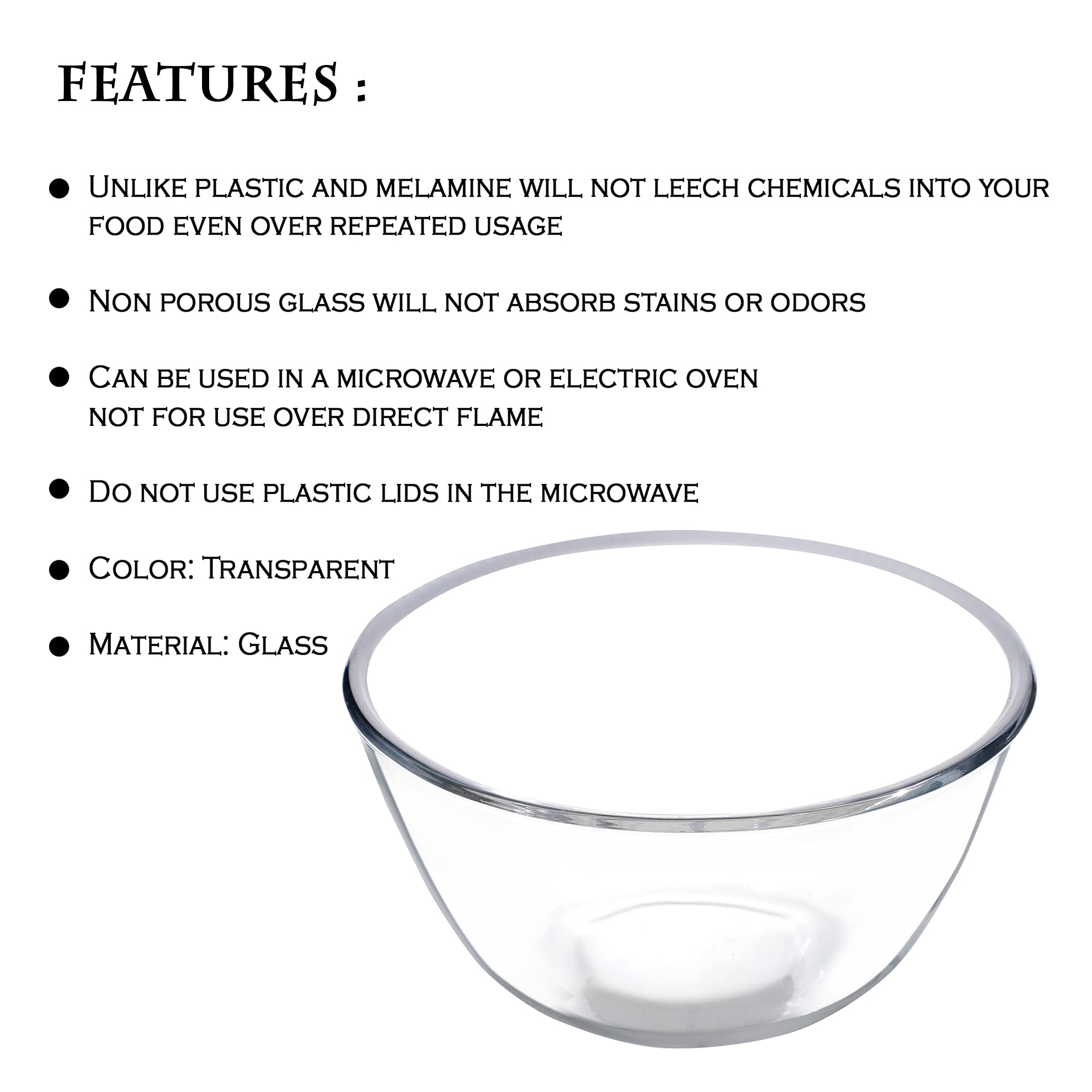 SIMPARTE Borosilicate Glass Mixing & Serving Bowl Set of 3 (1600ml + 1100ml + 500ml)|Microwave, Oven, Freezer & Dishwasher Safe|Clear, Durable, Stain Resistant|Kitchen, Reheating, Storage, Transparent 3