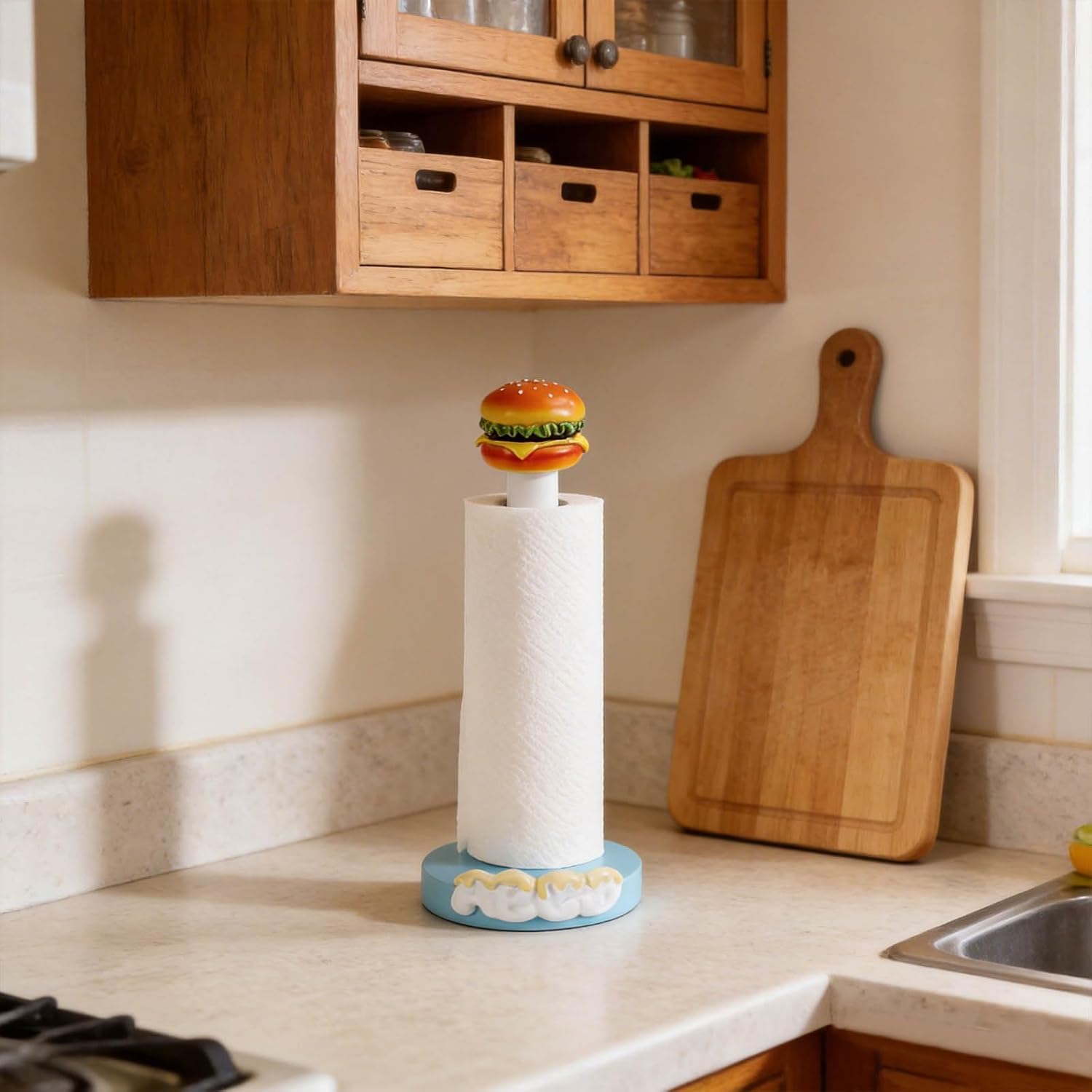 Standing Paper Towel Holder, Cute Kitchen Paper Towel Tissue Holder | Roll Paper with a Height Less than 9.8 in,Cute Hamburger Tissue Holder for Kitchen/Bathroom Countertop