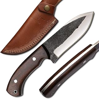 High Carbon Steel Knife - Handmade Full Tang Bushcraft Knife - Hunting Knife, Survival Knife, Fixed Blade Knife & Camping Knife - Camping Knives & Hunting Knives with Rosewood Handle & leather Sheath - HotSteel