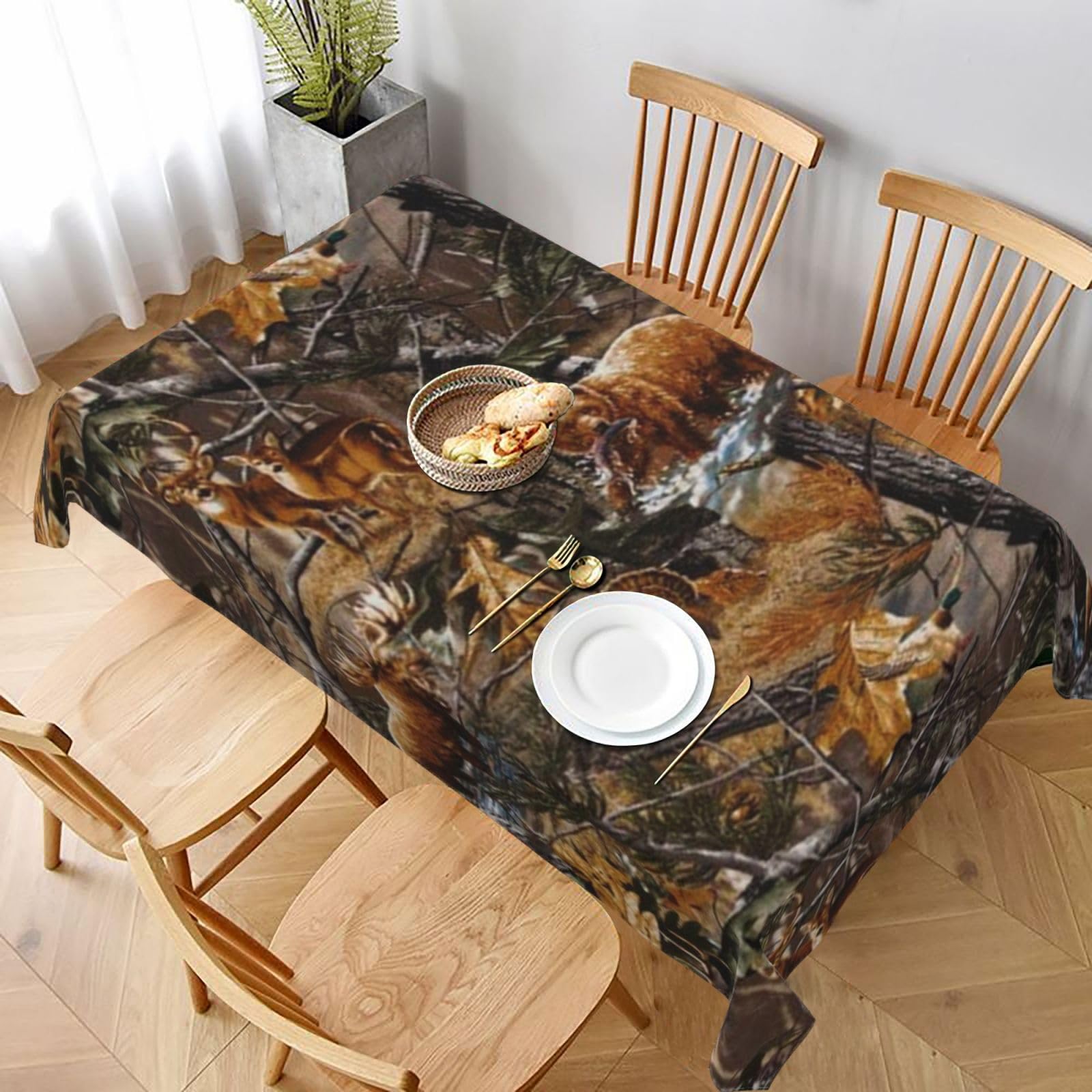 BNVSADC Hunting Deer Bear Moose Printed Rectangle Tablecloth 228x152 CM, Water Resistant Polyester Table Cloth Decorative Fabric Table Covers for Kitchen Dining Table Parties Camping