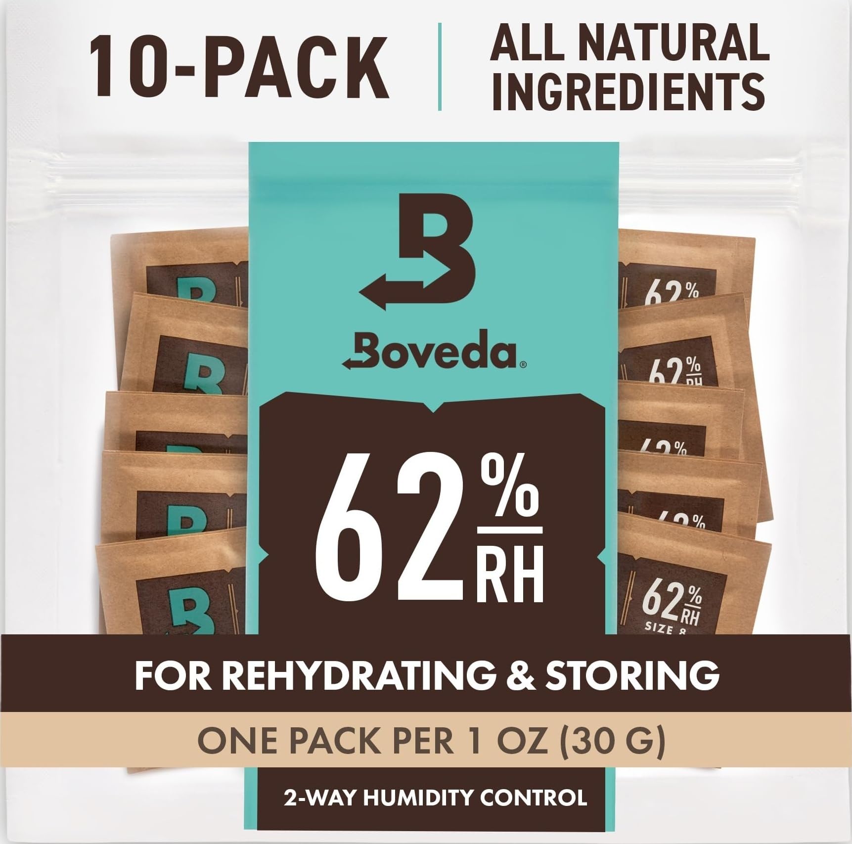 Boveda ハーブ ストレージ用 62-RH 2-ウェイ 湿度 コントロール サイズ 8 保護 最大 1オンス (30 グラム) 花 防止 テルペン ロス オーバー 乾燥 と 成形 10-カウント 再シール バッグ 10