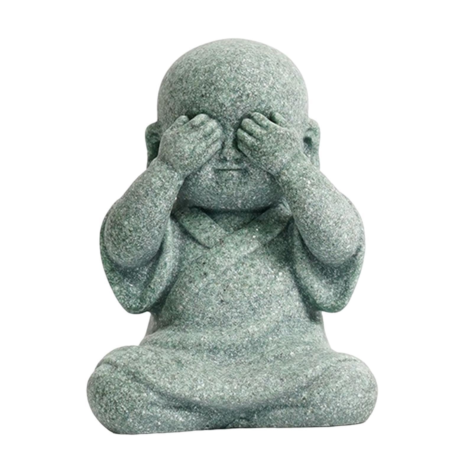 TWISAXC Outdoor Garden Monk Statue Unique Miniature Ornament Outdoor Indoor Office Car Table Desk Decorative Monk Buddha Statue, Cover Eyes