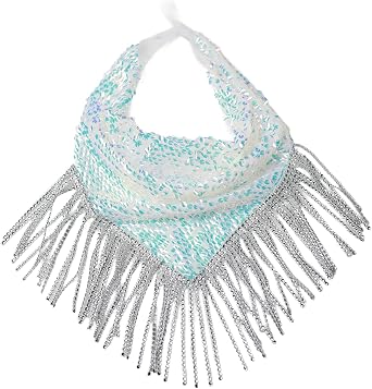 Rhinestone Bandanas for Women Sequin Bandana Mesh Fringe Bandana