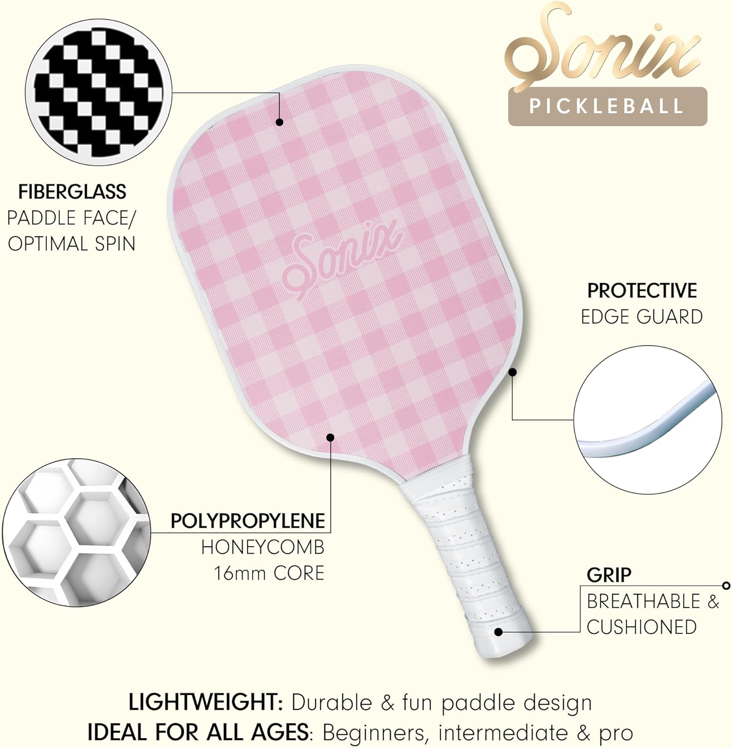 Sonix | USAPA Approved | Premium Pickleball Paddle | Fiberglass Surface, Non-Slip Cushion Grip | Single Pickle Ball Racket