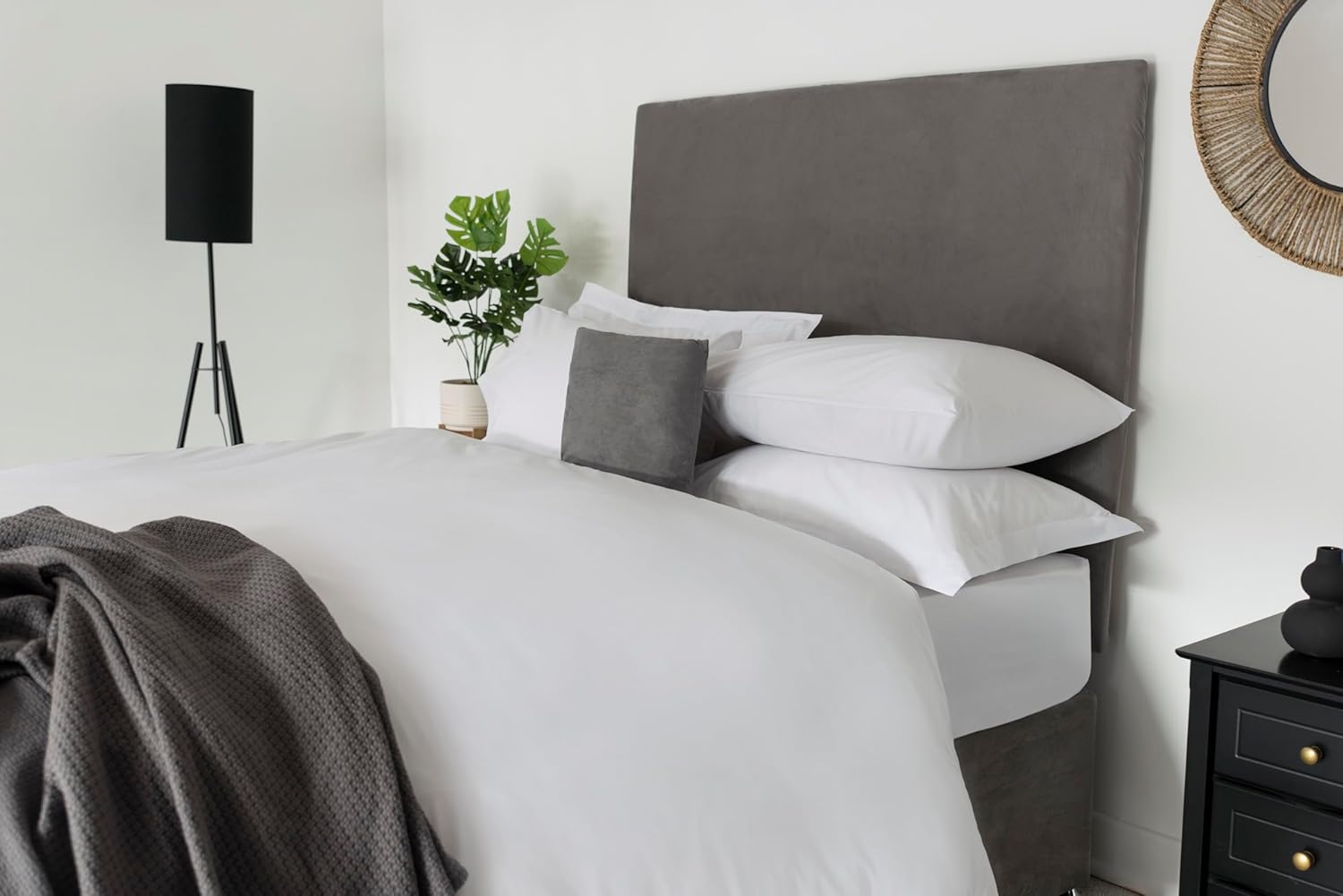 Belledorm Headboard Wrap – Transforms a drab looking Headboard – Luxury Faux Suede – 90cm Height (Charcoal, Double)