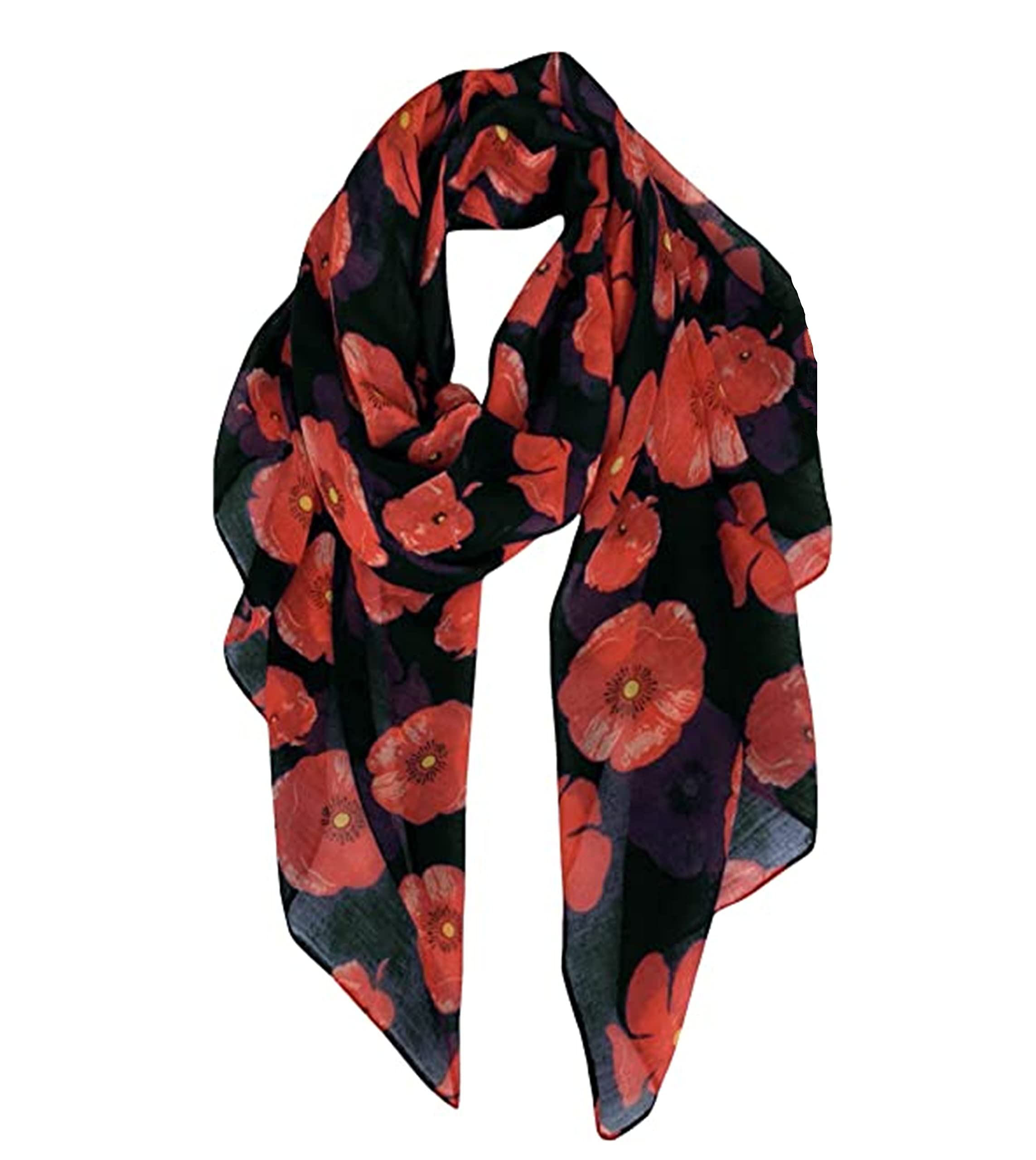 A Liittle Tree Women's Black "A Liittle Tree"- Poppy Flower Print Lady Hijab Fashion Stylish Soft Scarf Shawl Wrap Headscarf (Black)