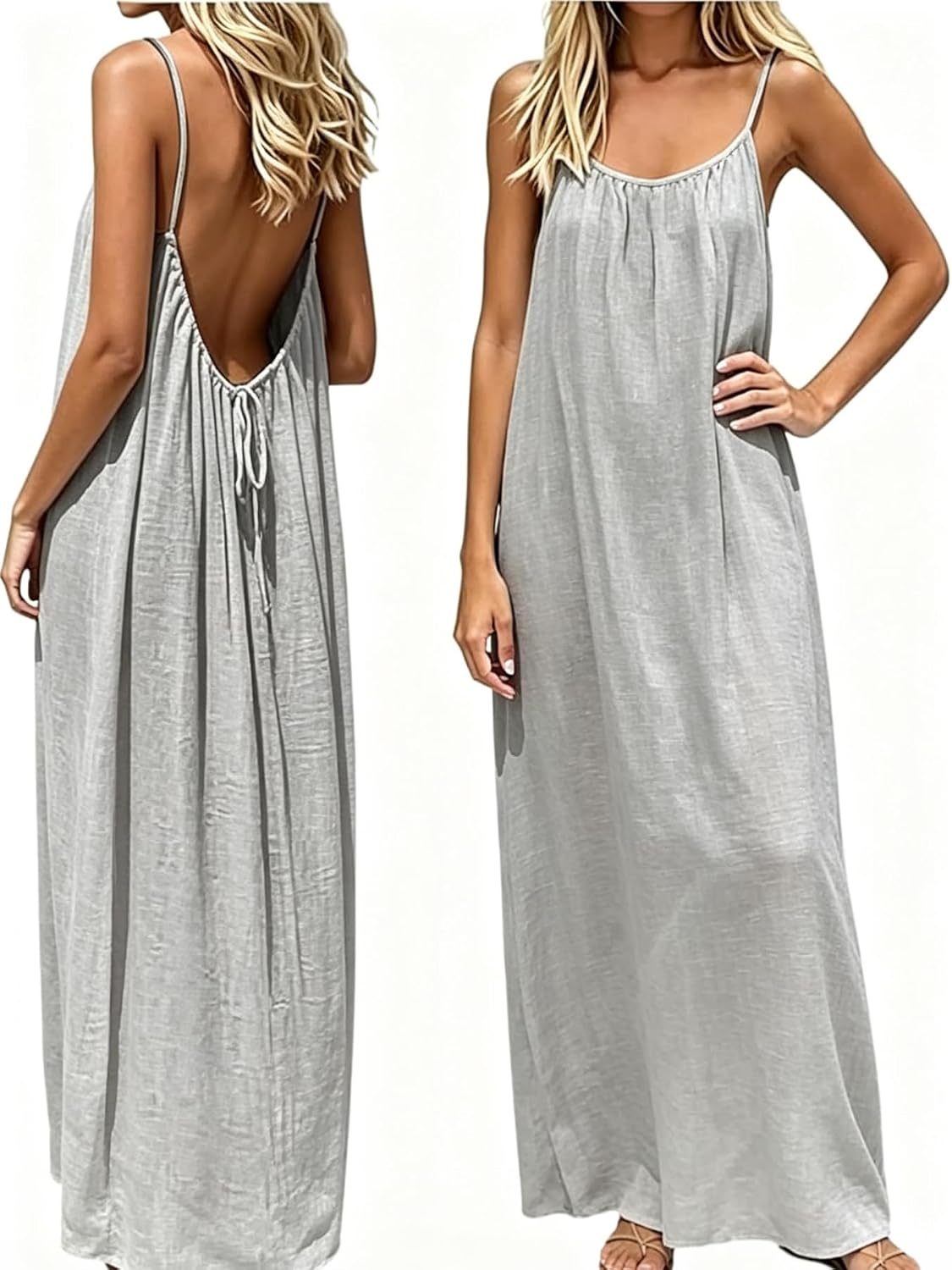 Womens Summer Casual Sleeveless Backless Cami Sundress 2026 Vacation House Dress image 2