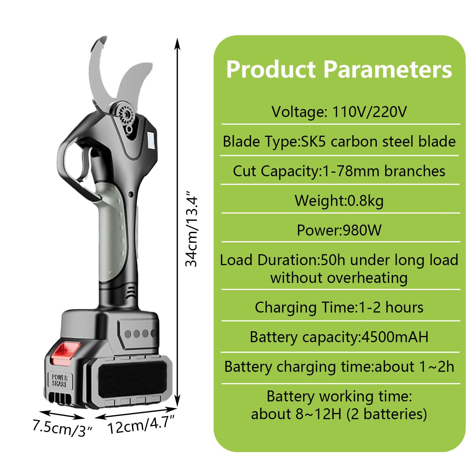 Tijeras de Podar Eléctricas a Batería,Tijera podar inalámbricas portátiles Podadora Eléctrico de Ramas con Pértiga de extensión de Altura,Pantalla LCD,para Árboles Frutales,Viñas