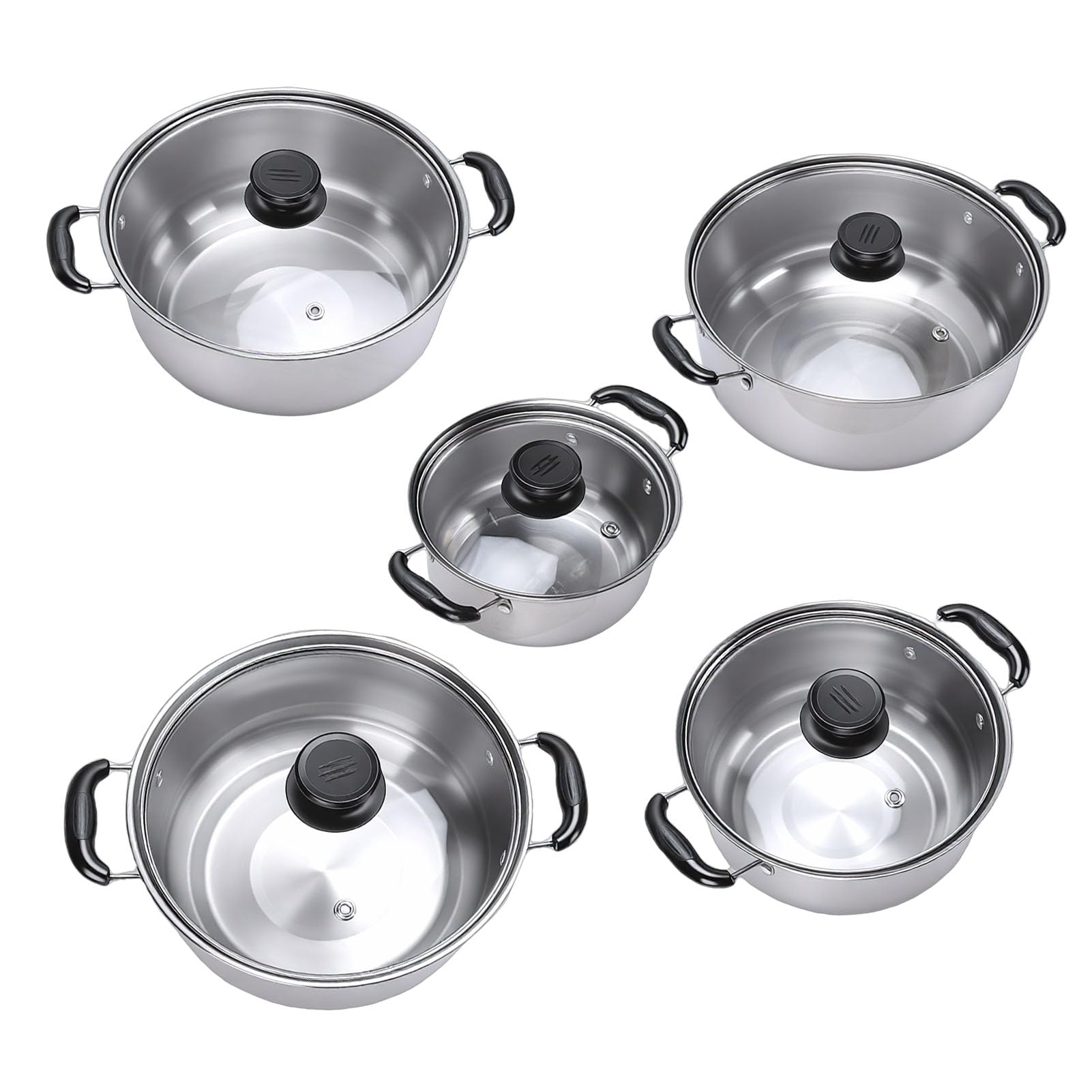 Kochgeschirr-Set, Induktion, Glasdeckel, Edelstahl, Küchen-Kochset für Zuhause, 5-teilig