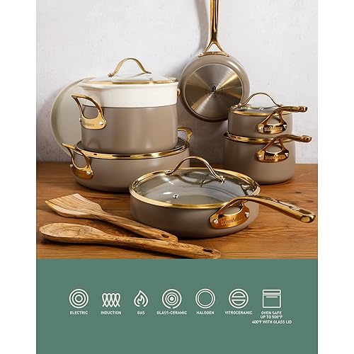 Miniatura 8 de Bloomhouse - Dos veces ganador de los Favoritos de Oprah - Juego de ollas y sartenes de 15 piezas de aluminio resistente Premium, antiadherente de