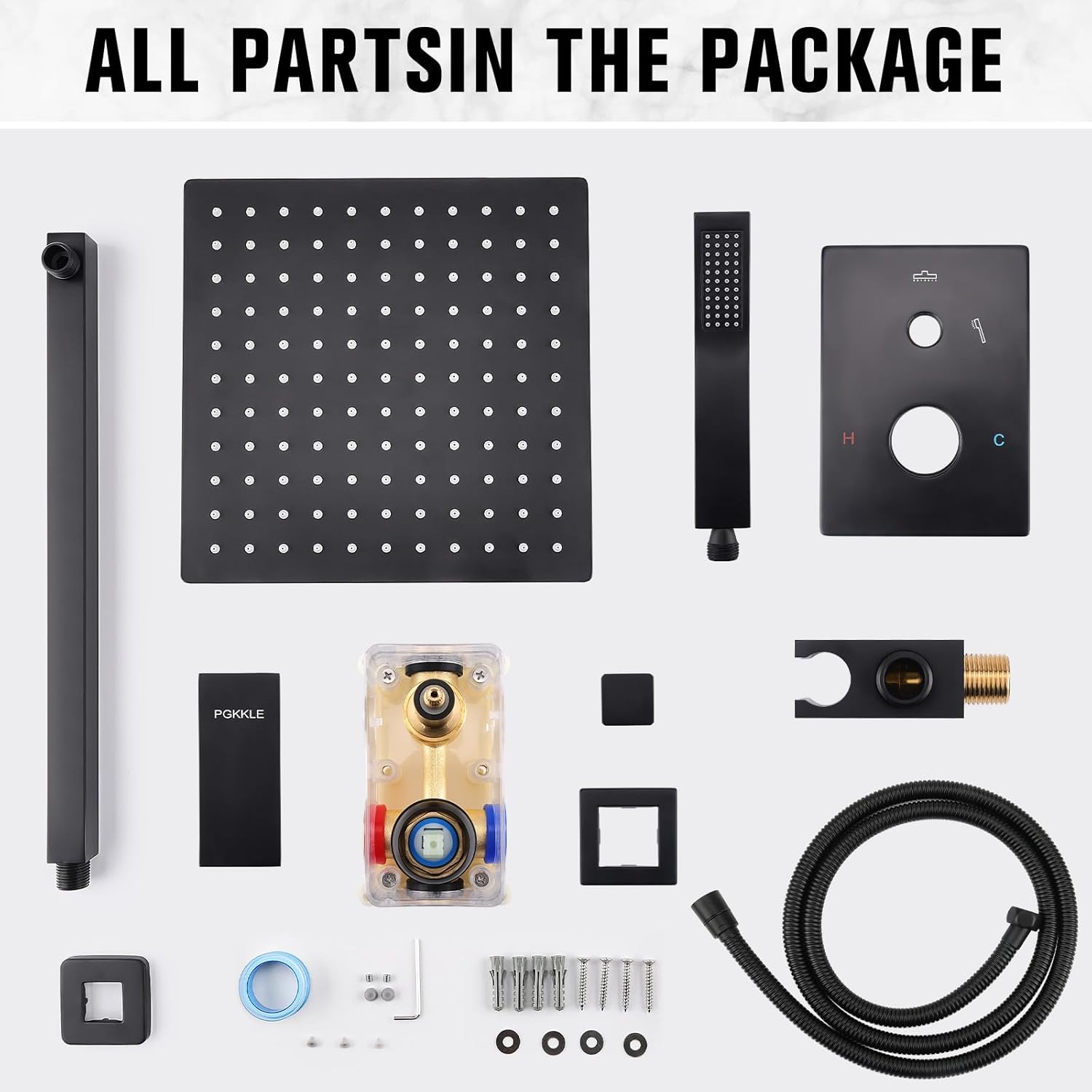 10 Inch Rainfall Shower System - Wall Mounted Complete Combo with Solid Brass Pressure Balancing Valve, High Pressure Shower Head, Handle Set & Installation Accessories Matte Black