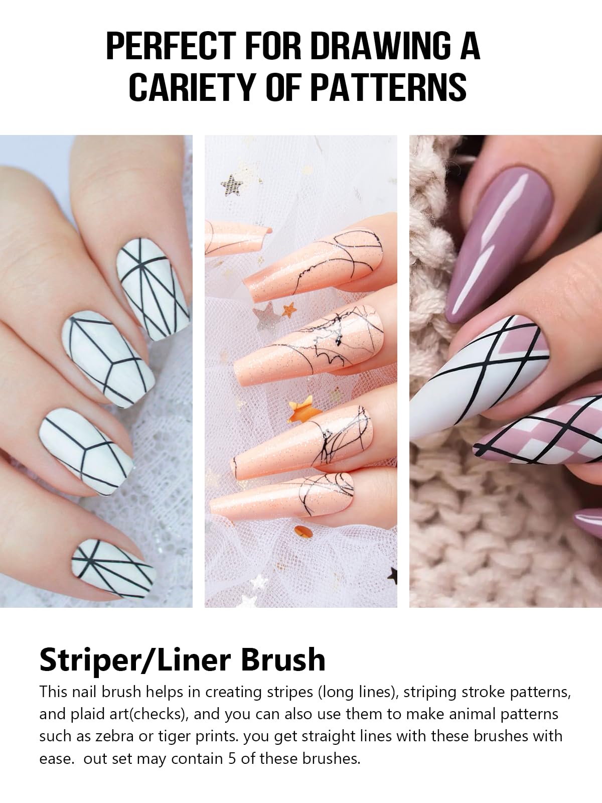Pennello per nail liner, pennelli per nail art a linea fine 5/9/15/20/25 mm Pennello per unghie sottile per disegno dettagliato, pennello per unghie gel