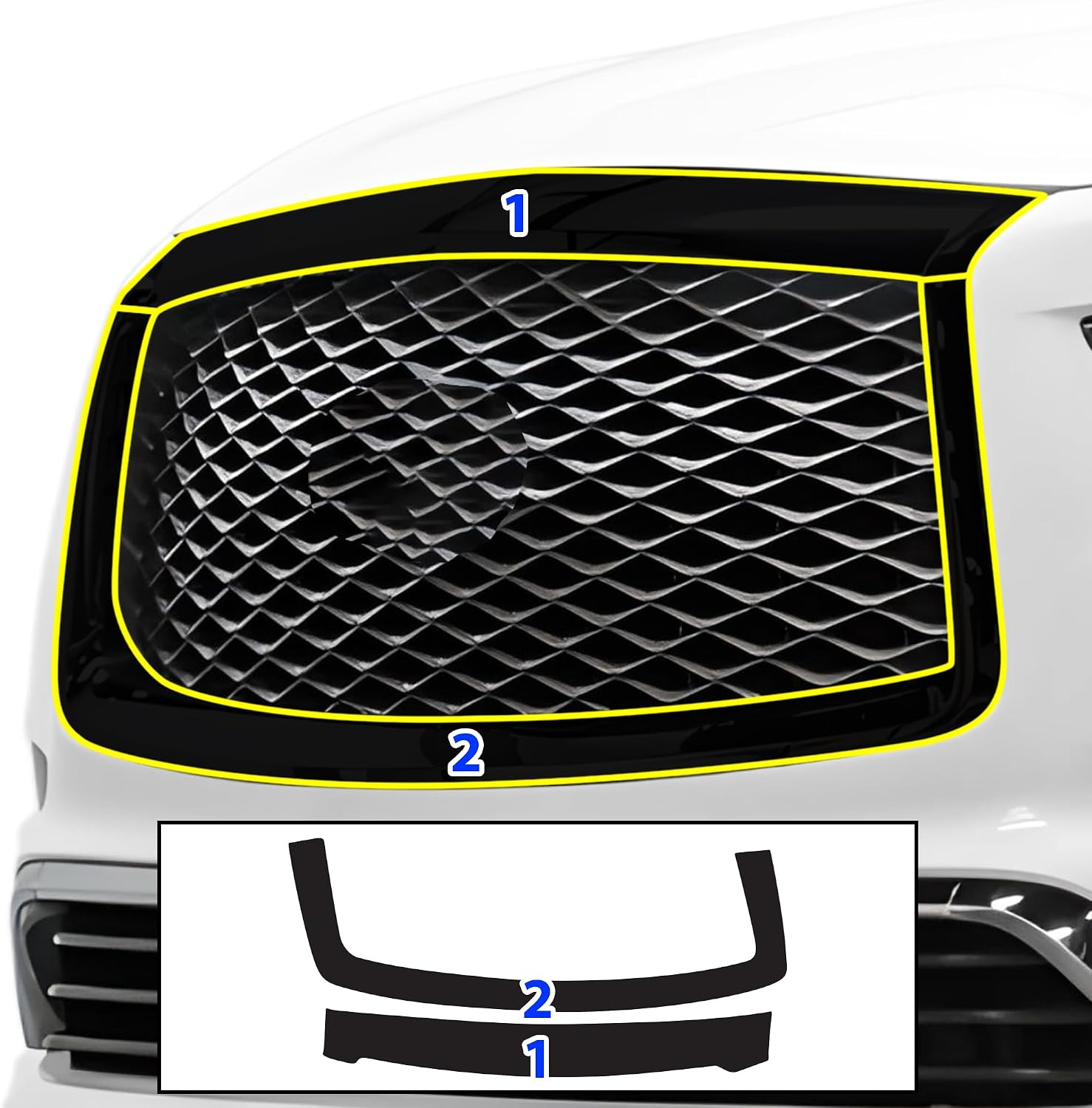 BOGAR TECH DESIGNS for Infiniti QX80 2018-2024 Front Chrome Delete – Precut Vinyl Overlay Kit, Gloss Black Blackout Trim