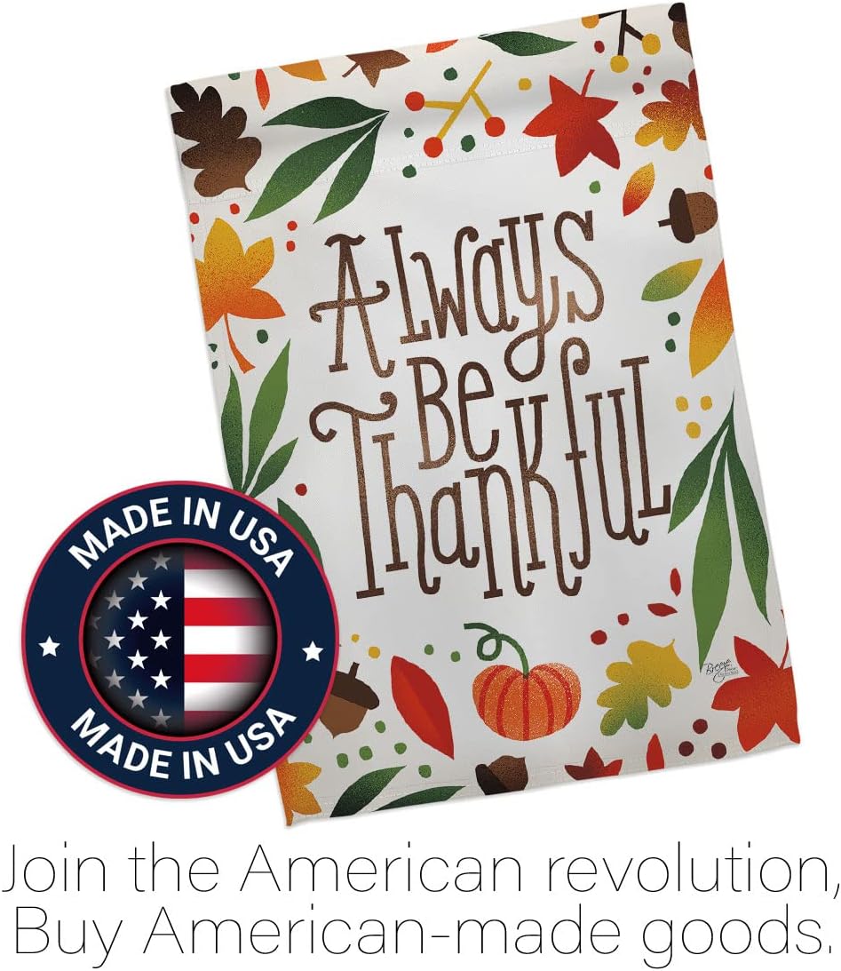 Breeze Decor Always Be Thankful House Flag Fall Harvest & Autumn Scarecrow Pumkins Sunflower Leaves Season Autumntime Gathering Decoration Banner Small Garden Yard Gift Double-Sided, Made in USA