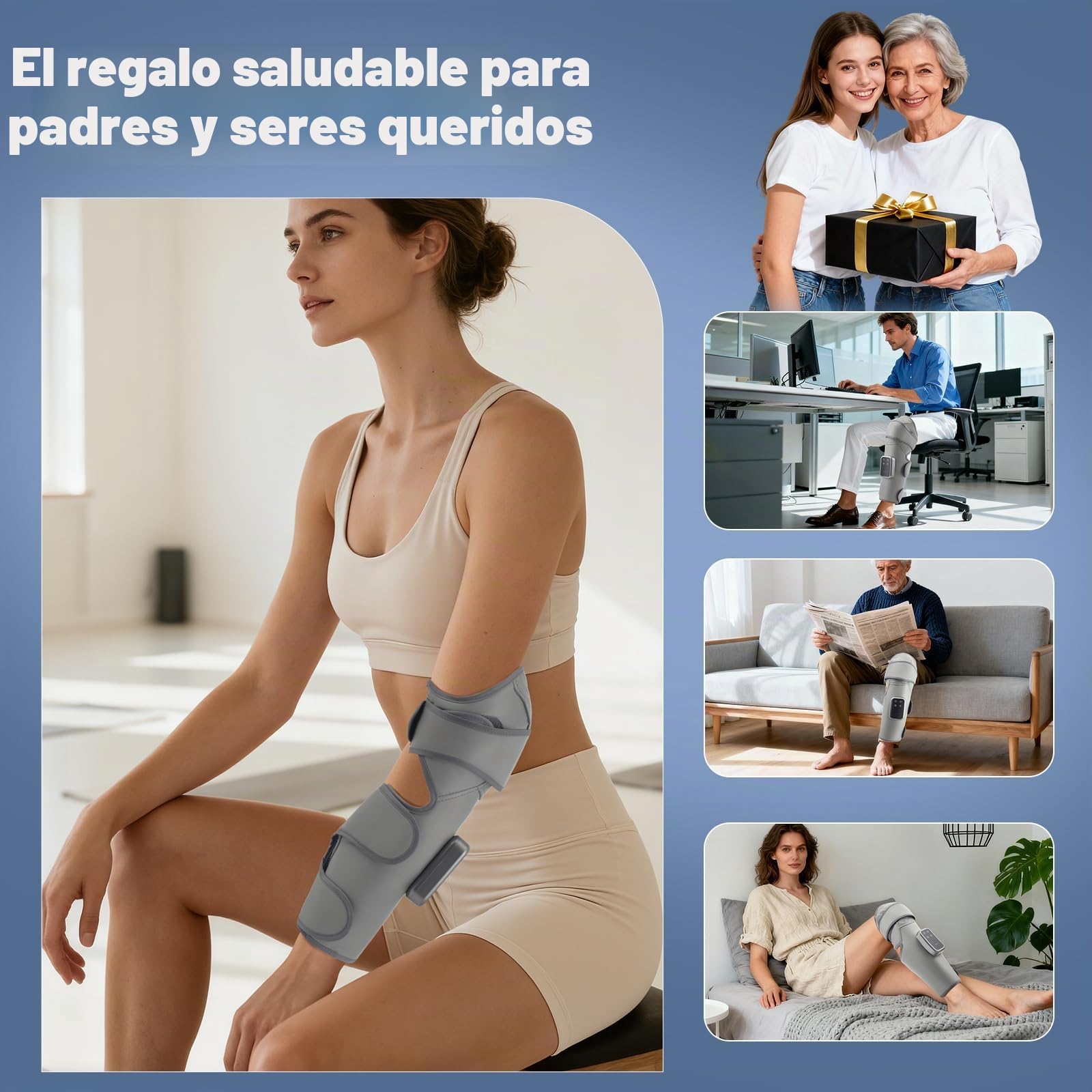 2 in1 masajeador piernas，Correas ajustables de 360°, 3 modos de masaje y 3 niveles de calor，presoterapia en casa Cobertura completa de rodillas y pantorrillas presoterapia piernas para casa